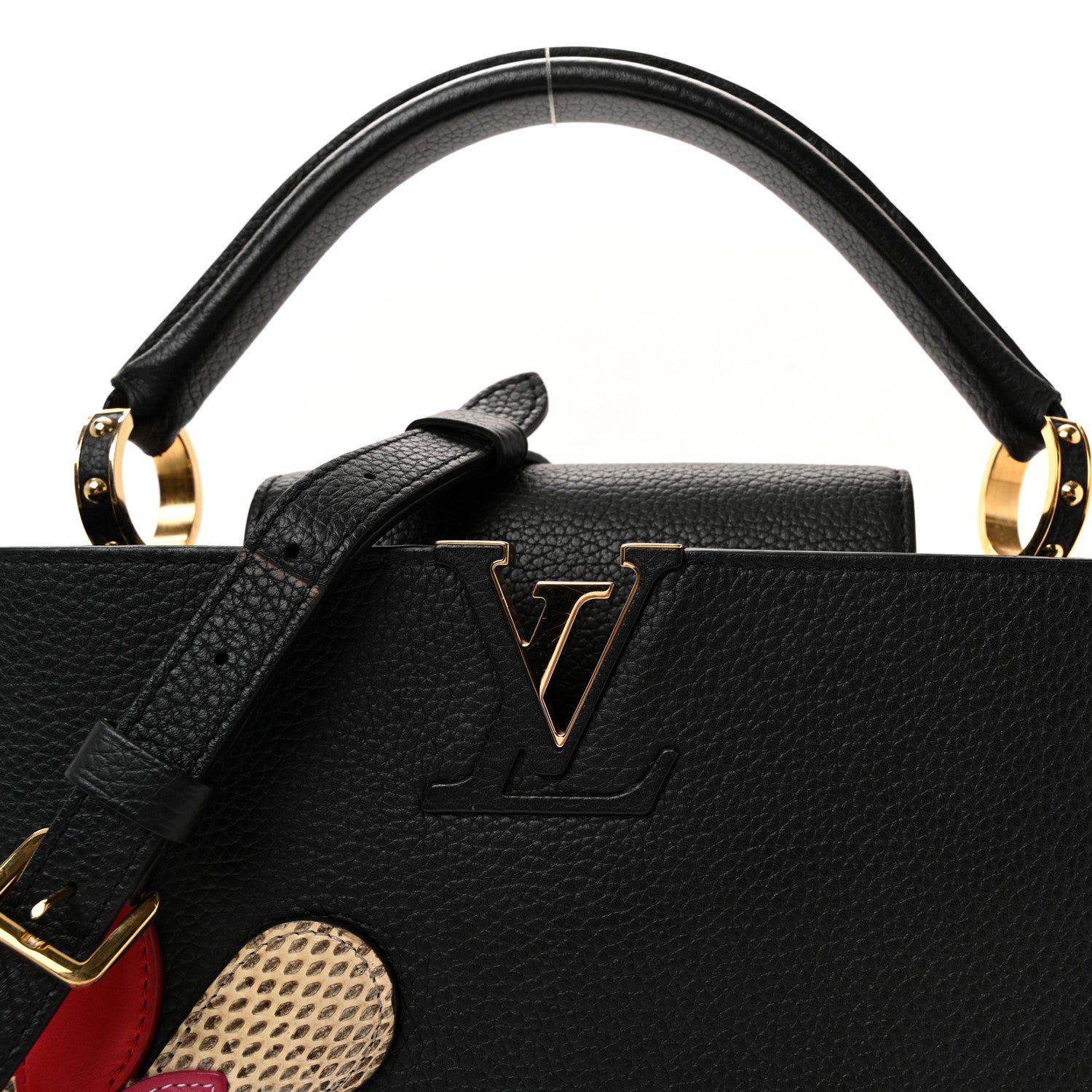 Taurillon Snakeskin Iris Blossom Capucines BB Black