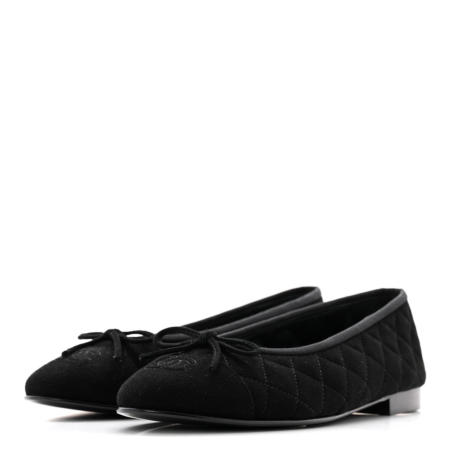 Suede Quilted Cap Toe CC Ballerina Flats 39.5 Black
