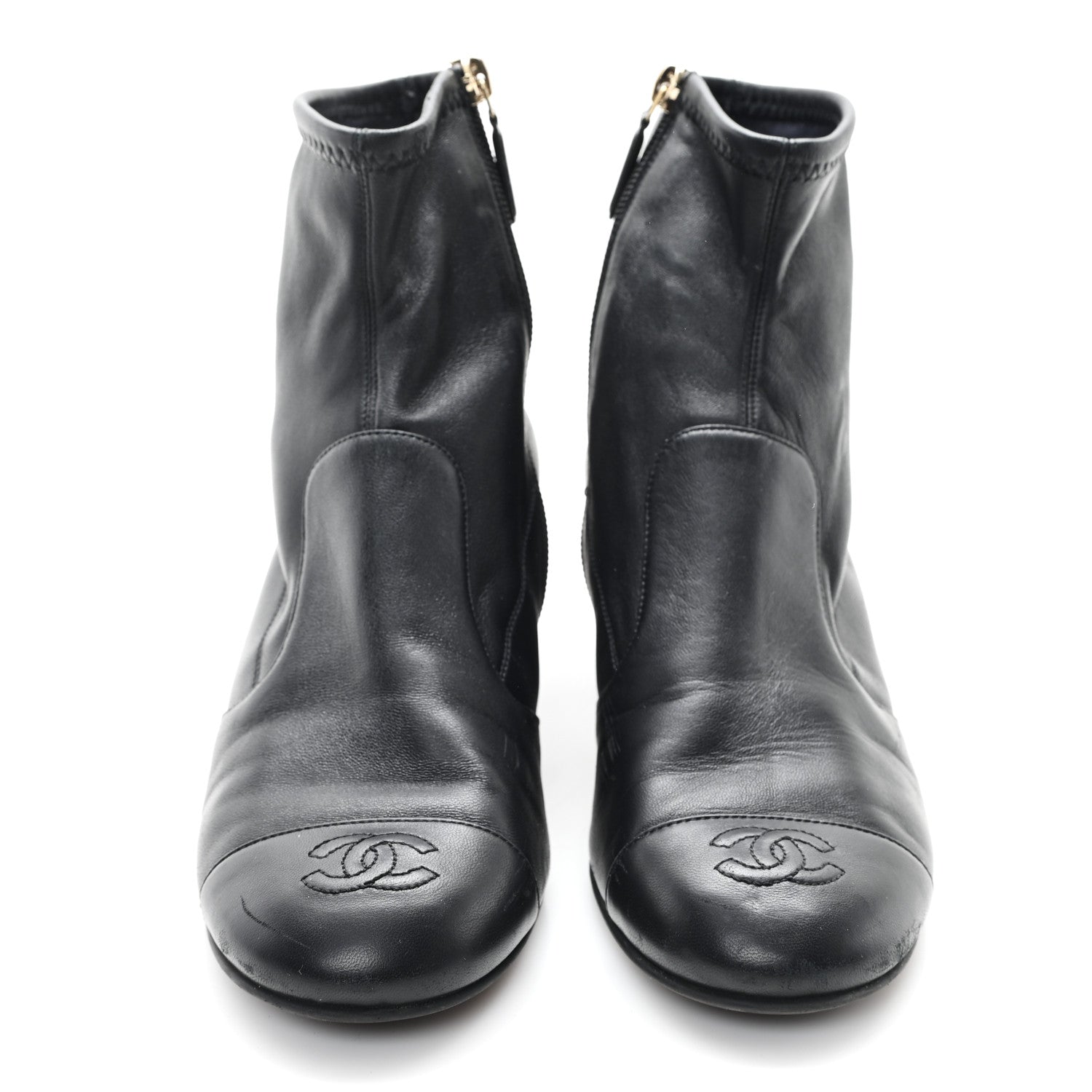 Stretch Lambskin Cap Toe CC Short Boots 39 Black