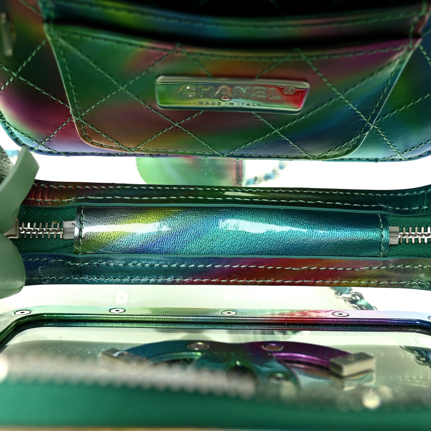 PVC Patent Calfskin Patent Lambskin Small CC Vanity Case Green