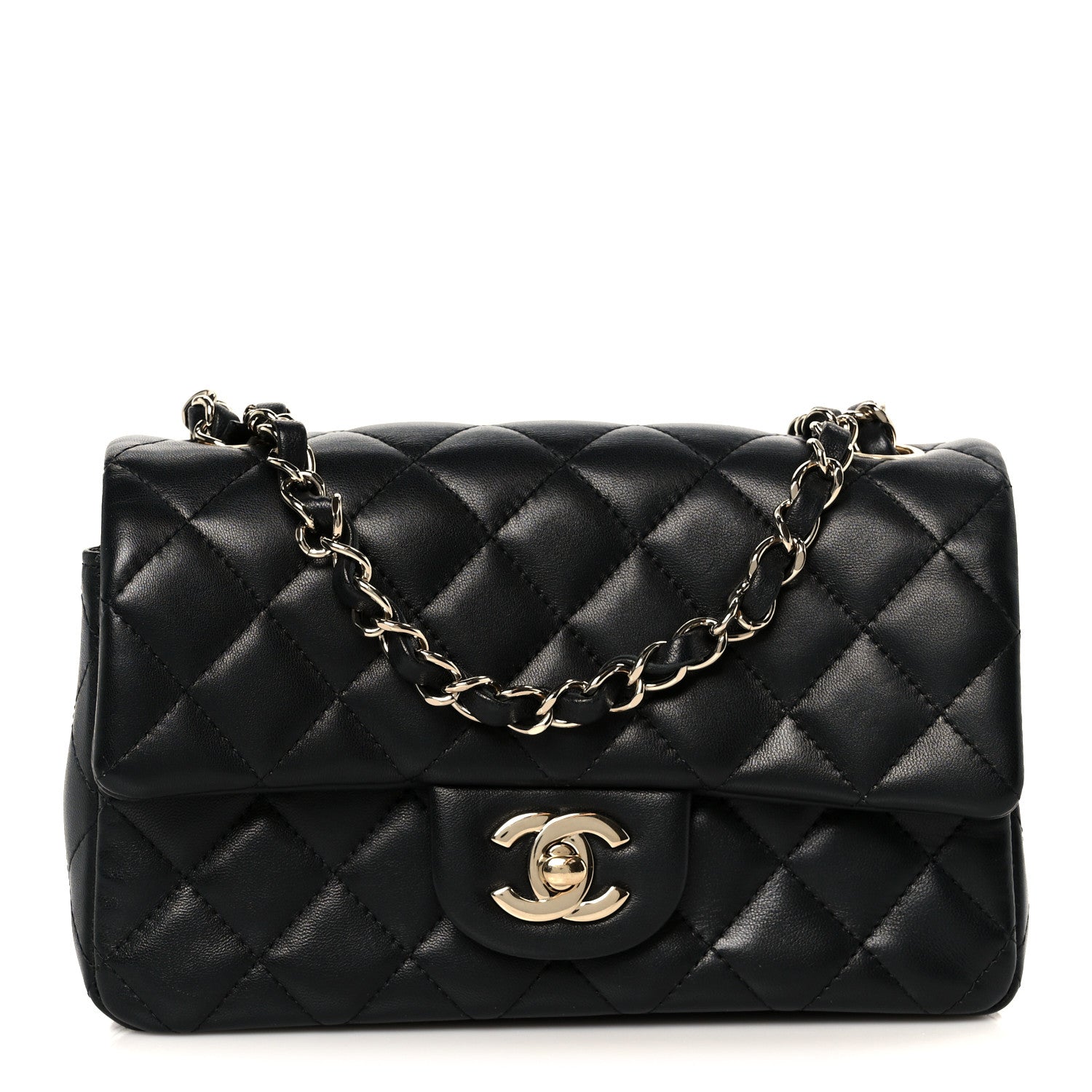 Lambskin Quilted Mini Rectangular Flap Black