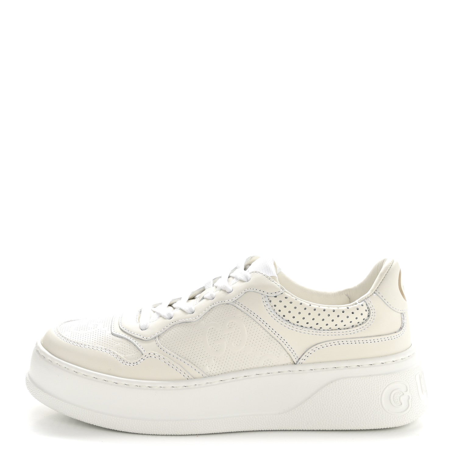 Calfskin GG Tennis Embossed Perforated Womens Platform 55mm Sneakers 37 Great White