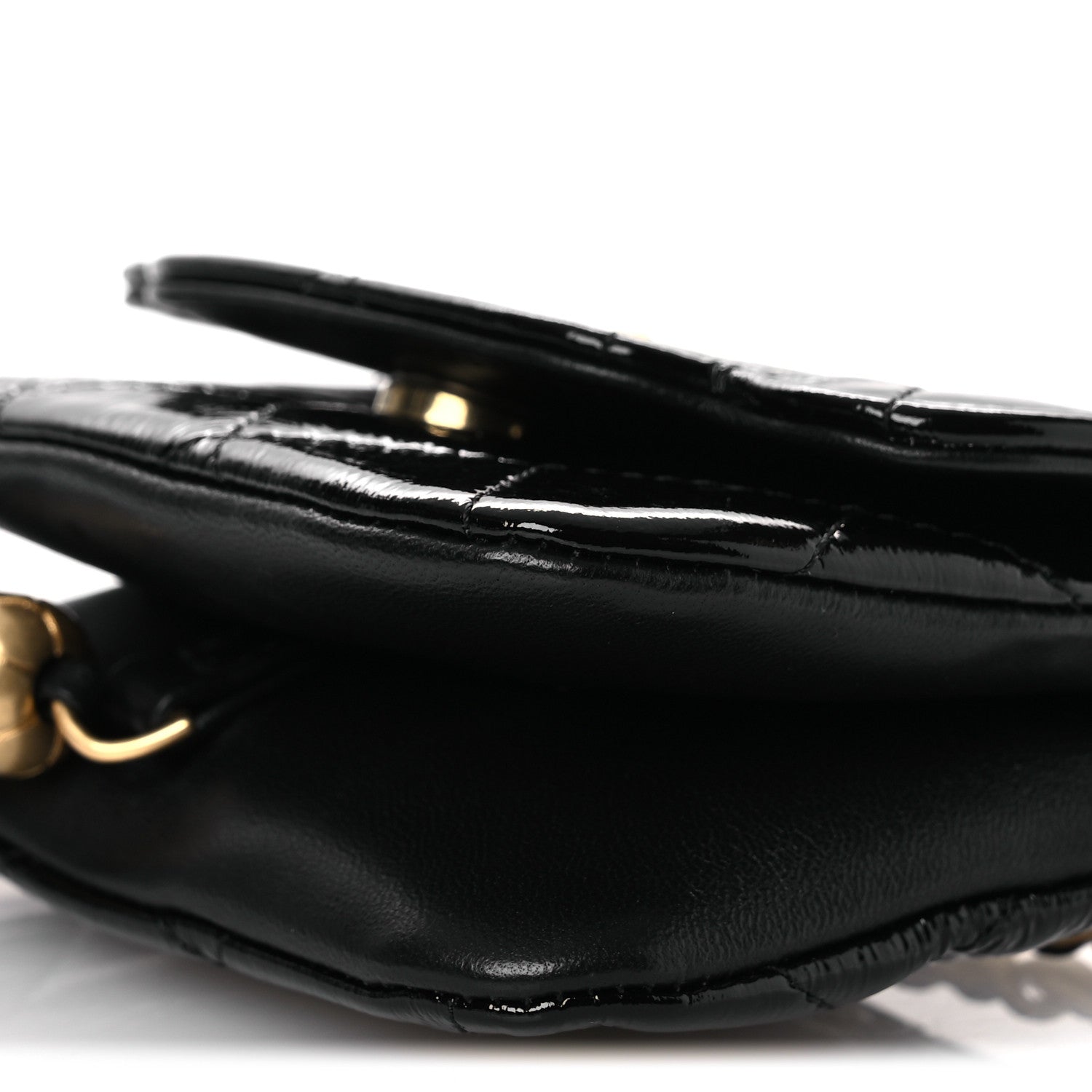 Crumpled Patent Lambskin Quilted Tassel Clutch With Chain Black
