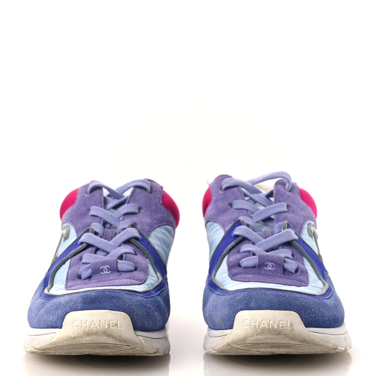 Nylon Calfskin Suede CC Womens Sneakers 40 Light Blue