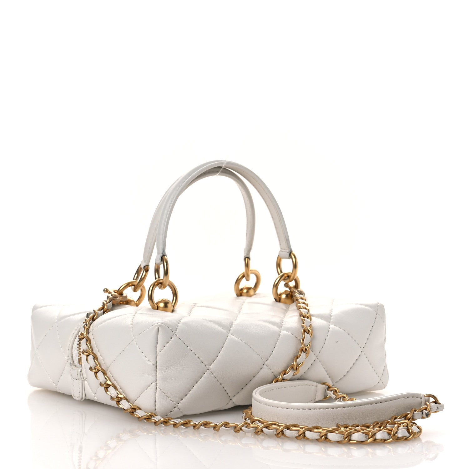 Calfskin Quilted Square Top Handle Vanity Case White