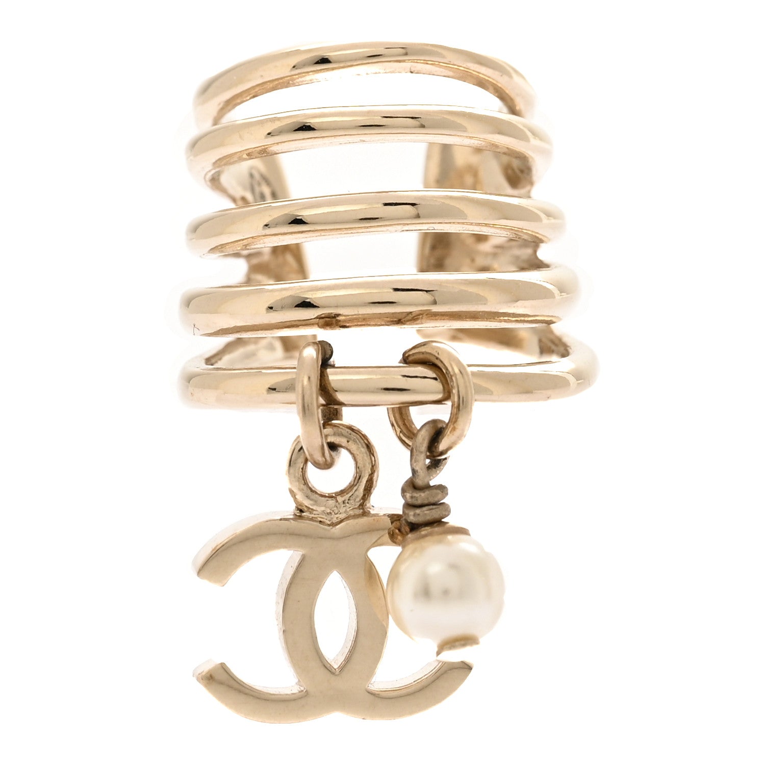 Metal Pearl CC Single Jewel Ear Cuff Gold