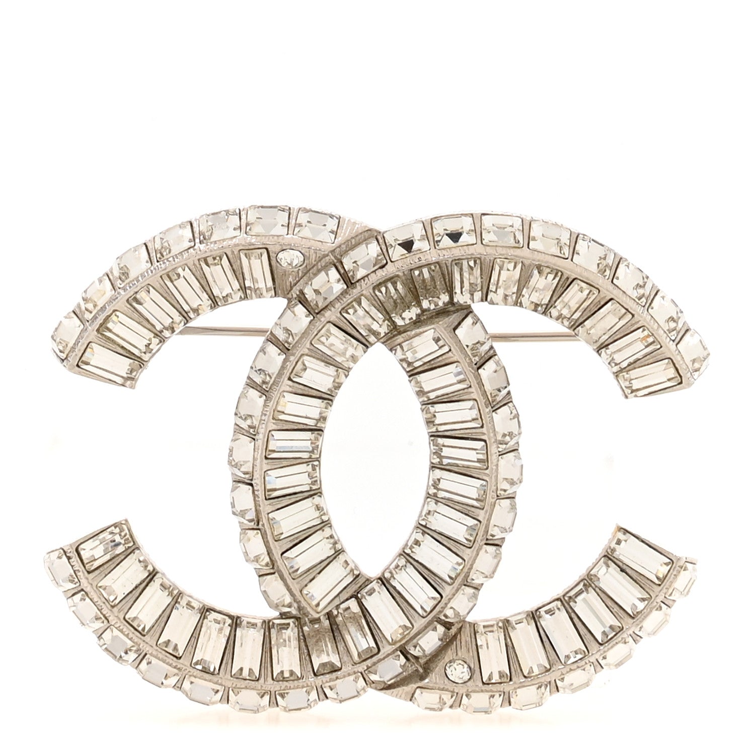 Baguette Crystal CC Brooch Silver