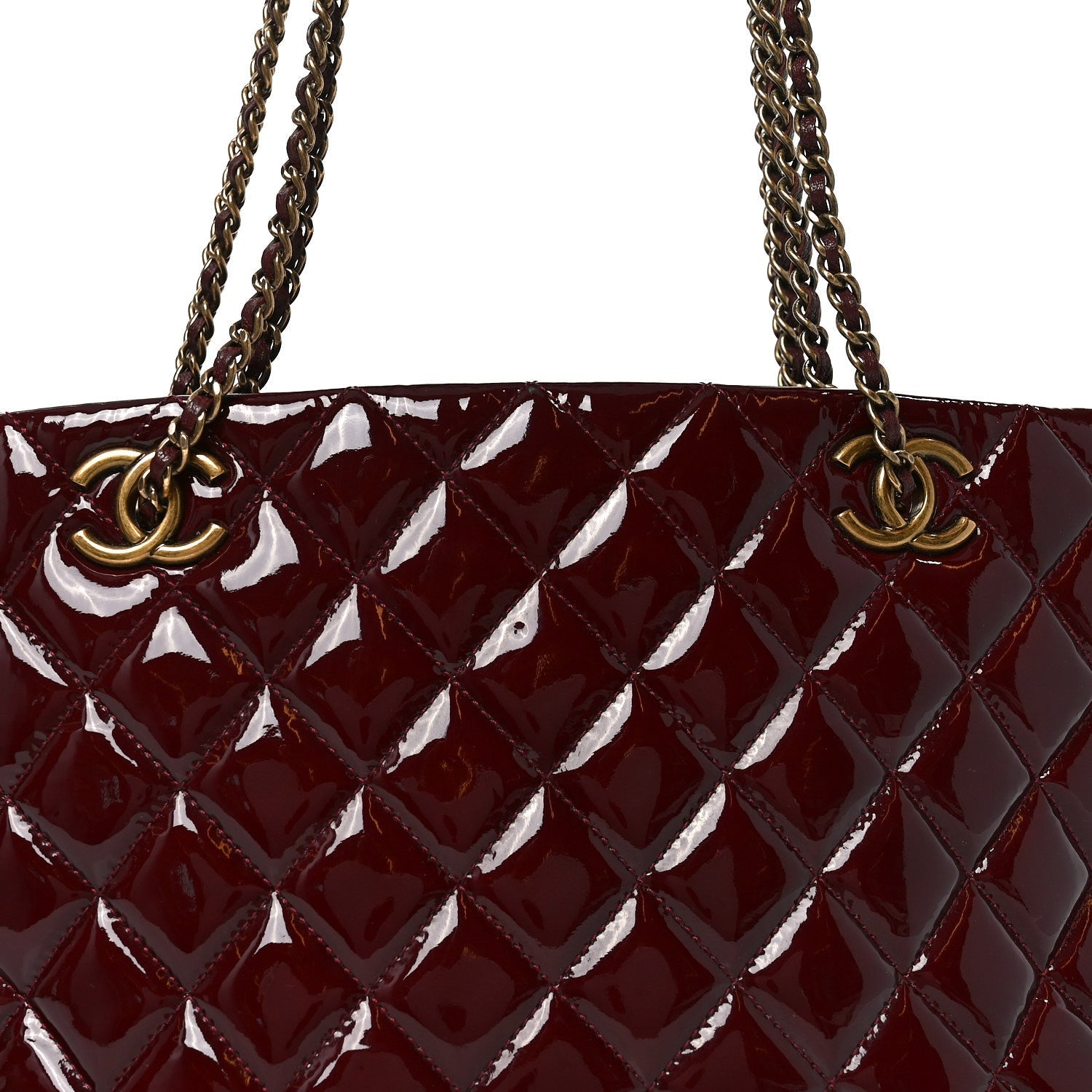 Patent Goatskin Quilted Small CC Eyelet Tote Burgundy