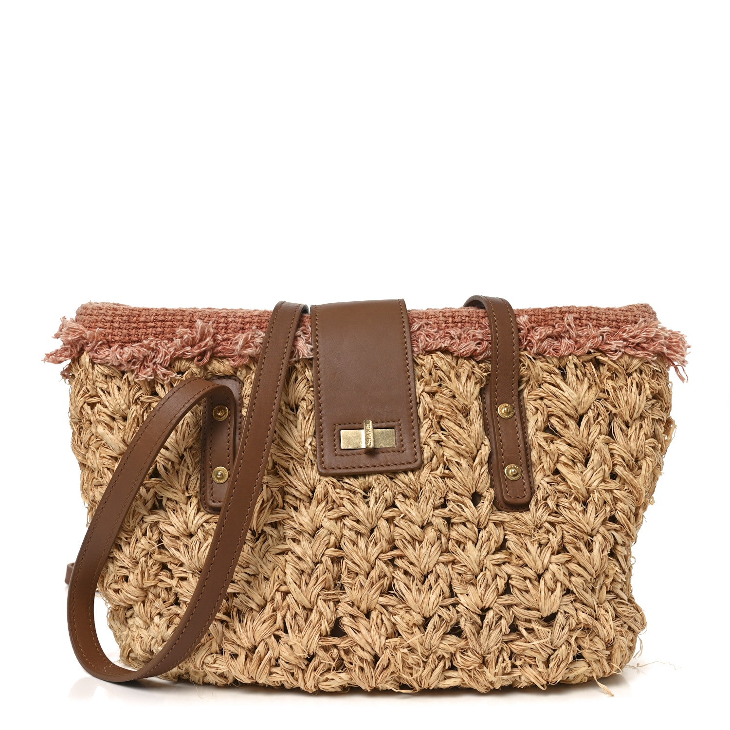 Straw Raffia Tote Natural Pink