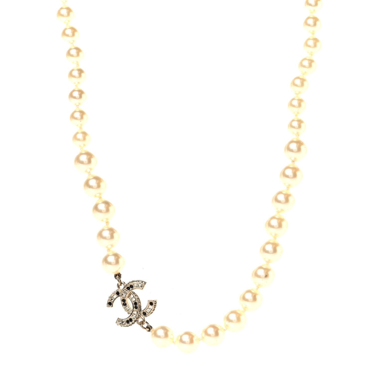 Pearl Crystal CC Short Necklace Gold Black
