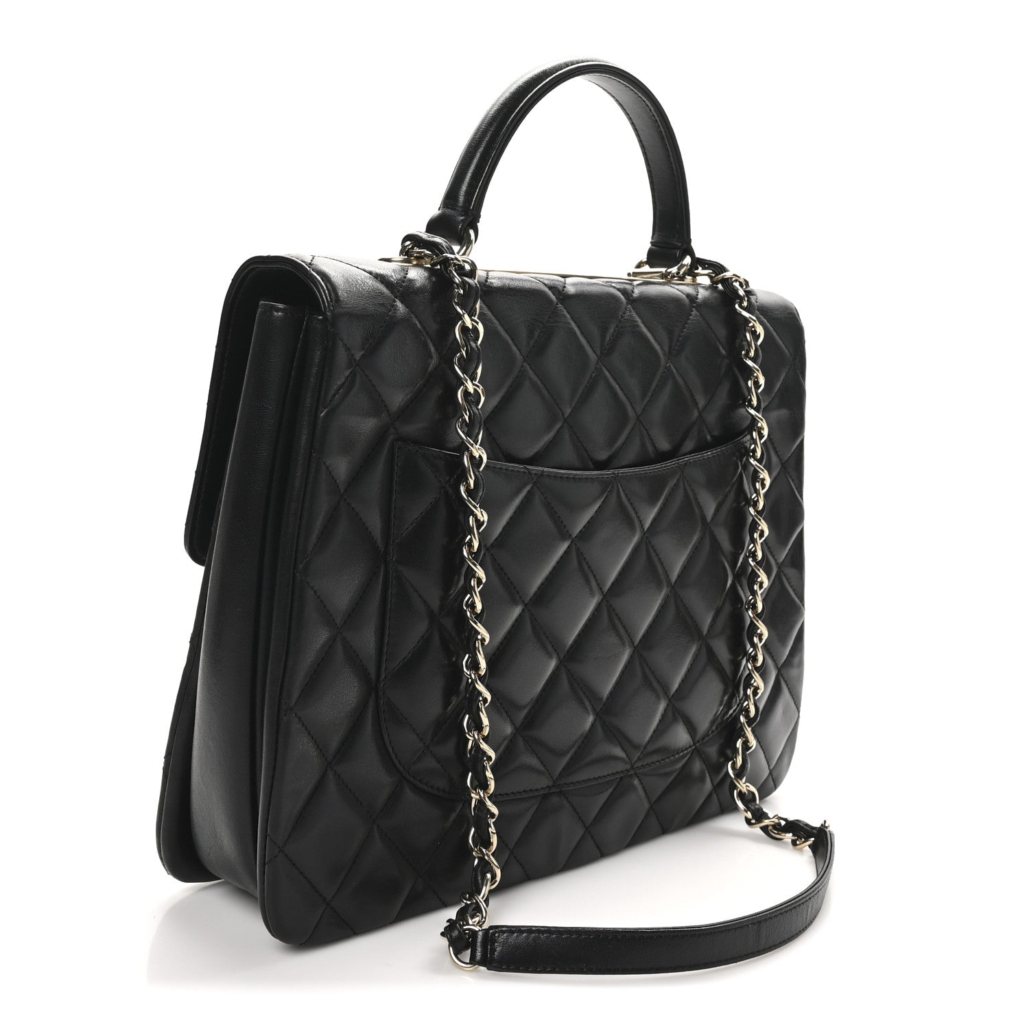 Lambskin Quilted Large Trendy CC Dual Handle Flap Bag Black