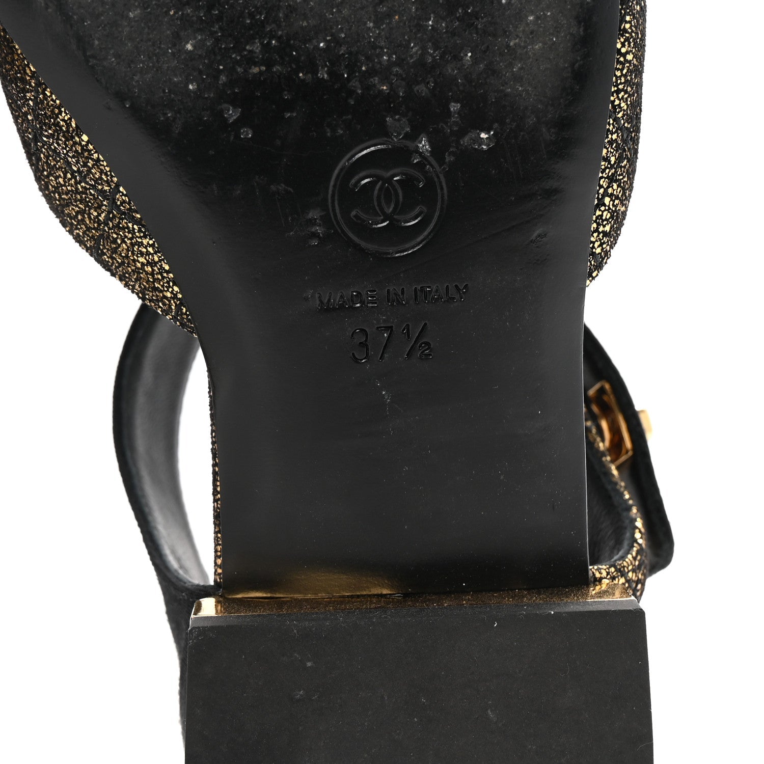 Laminated Suede Kidskin Grosgrain Quilted Cap Toe Ballerina Flats 37.5 Gold Black