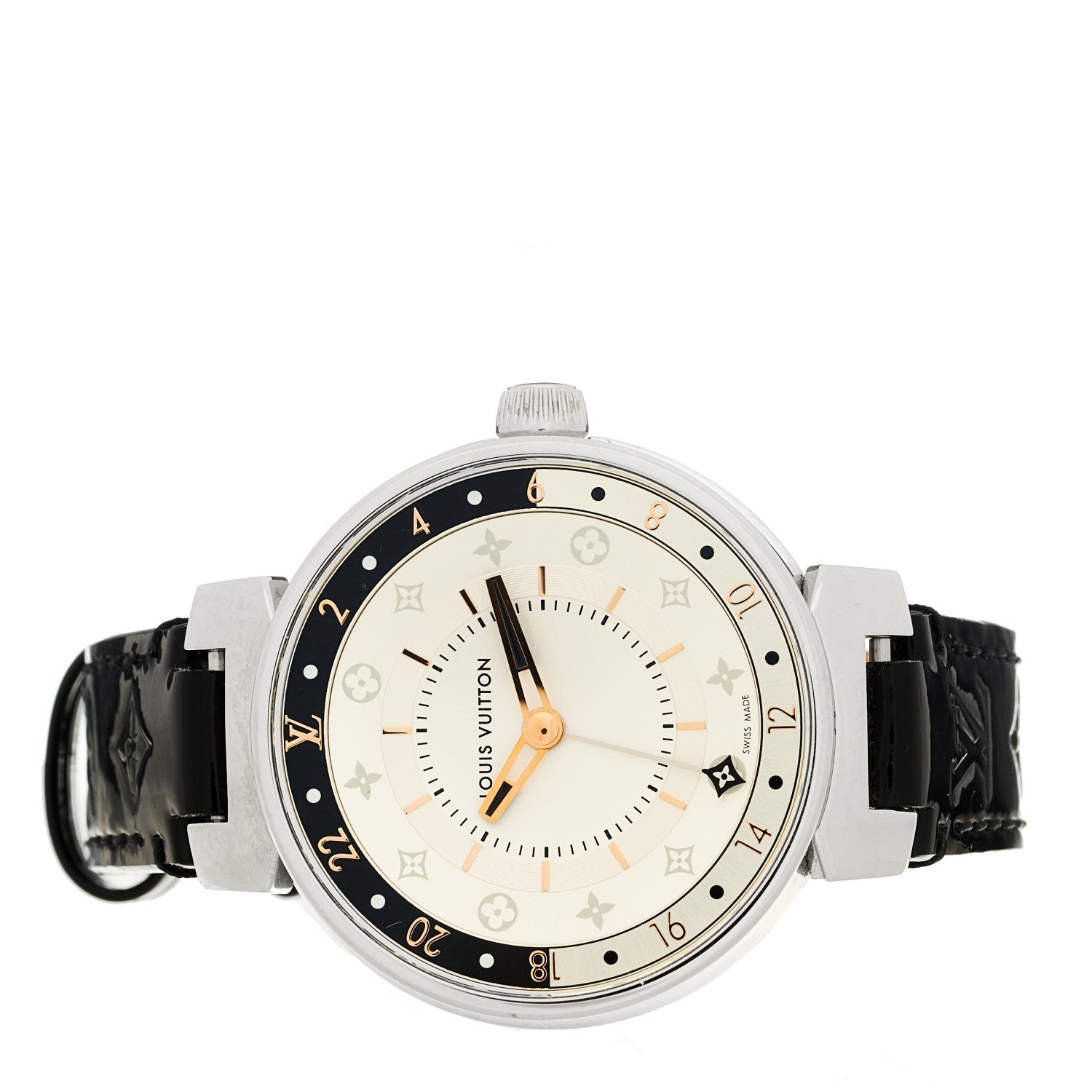 Stainless Steel Monogram 35mm Tambour Moon Dual Time Quartz Watch Silver