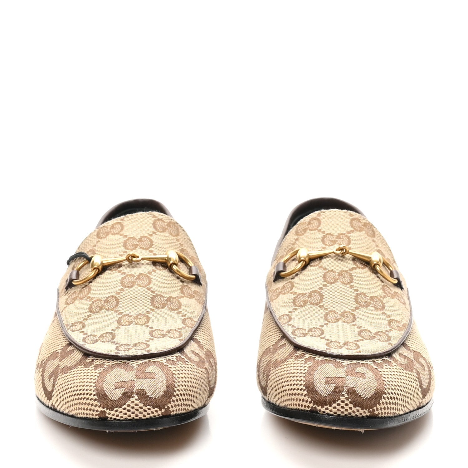 Monogram Jumbo GG Malaga Kid Horsebit Womens Jordaan Loafers 39.5 Camel Ebony New Acero Beige