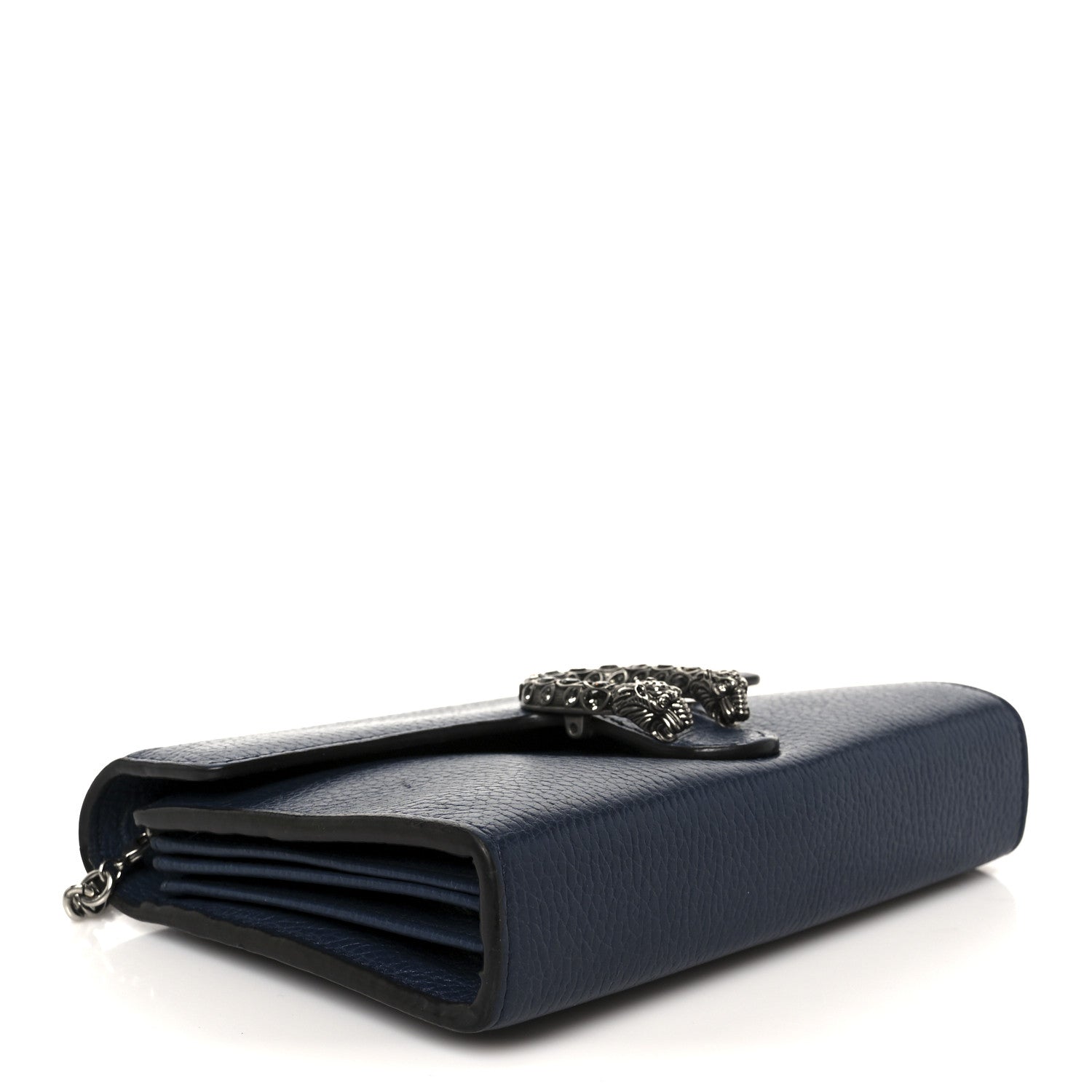 Dollar Calfskin Crystal Mini Dionysus Chain Wallet Blue Agata Black Diamond