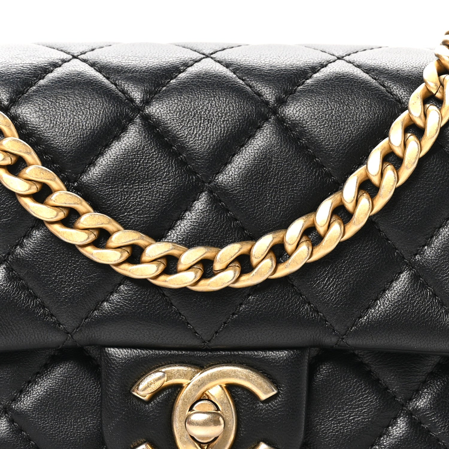 Lambskin Resin Quilted Mini Rectangular Pearl Samba Flap Black