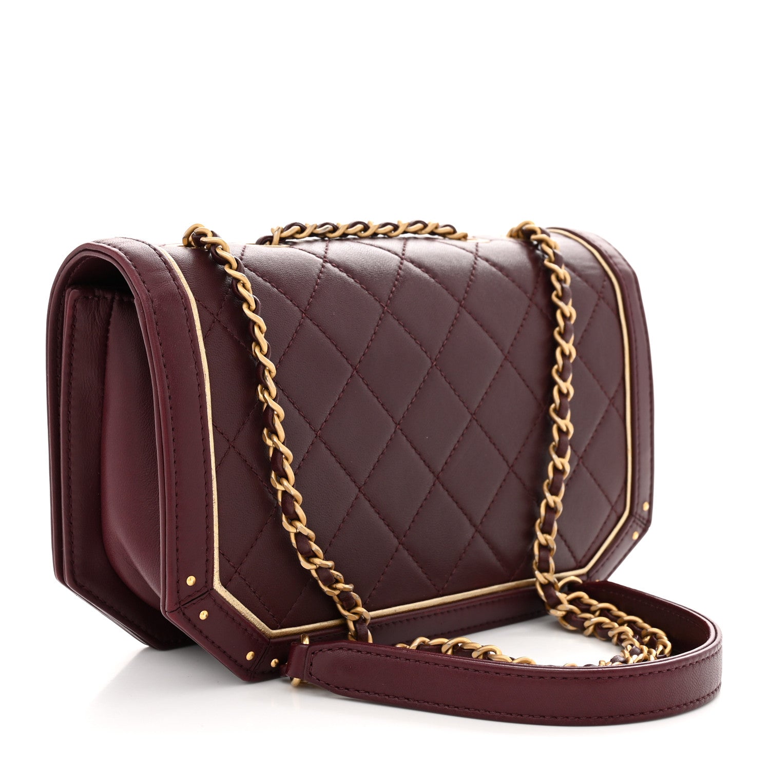 Calfskin Quilted Small Octagon CC Clasp Flap Bag Red Gold