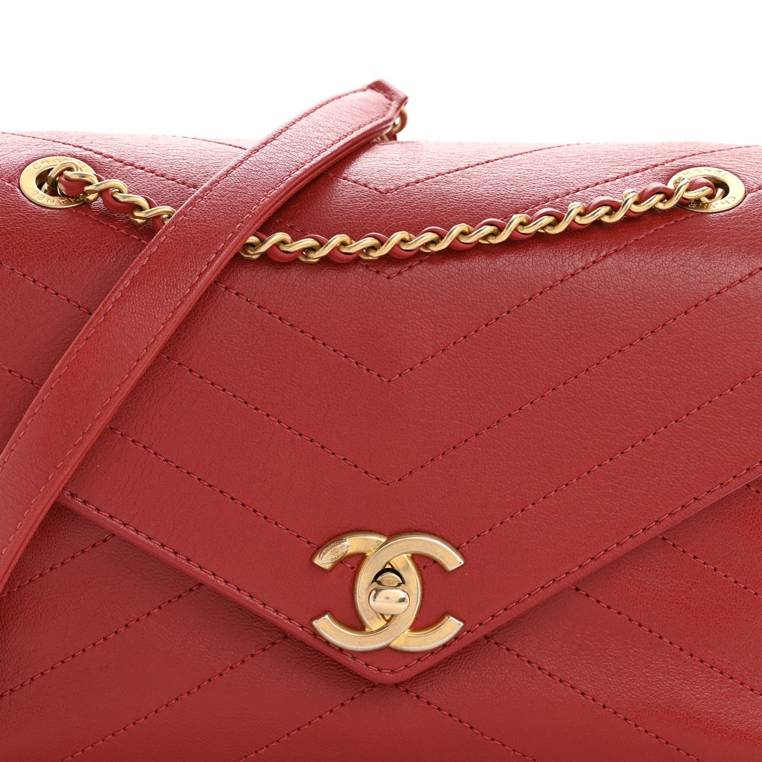 Lambskin Chevron Stitched Envelope Flap Bag Red