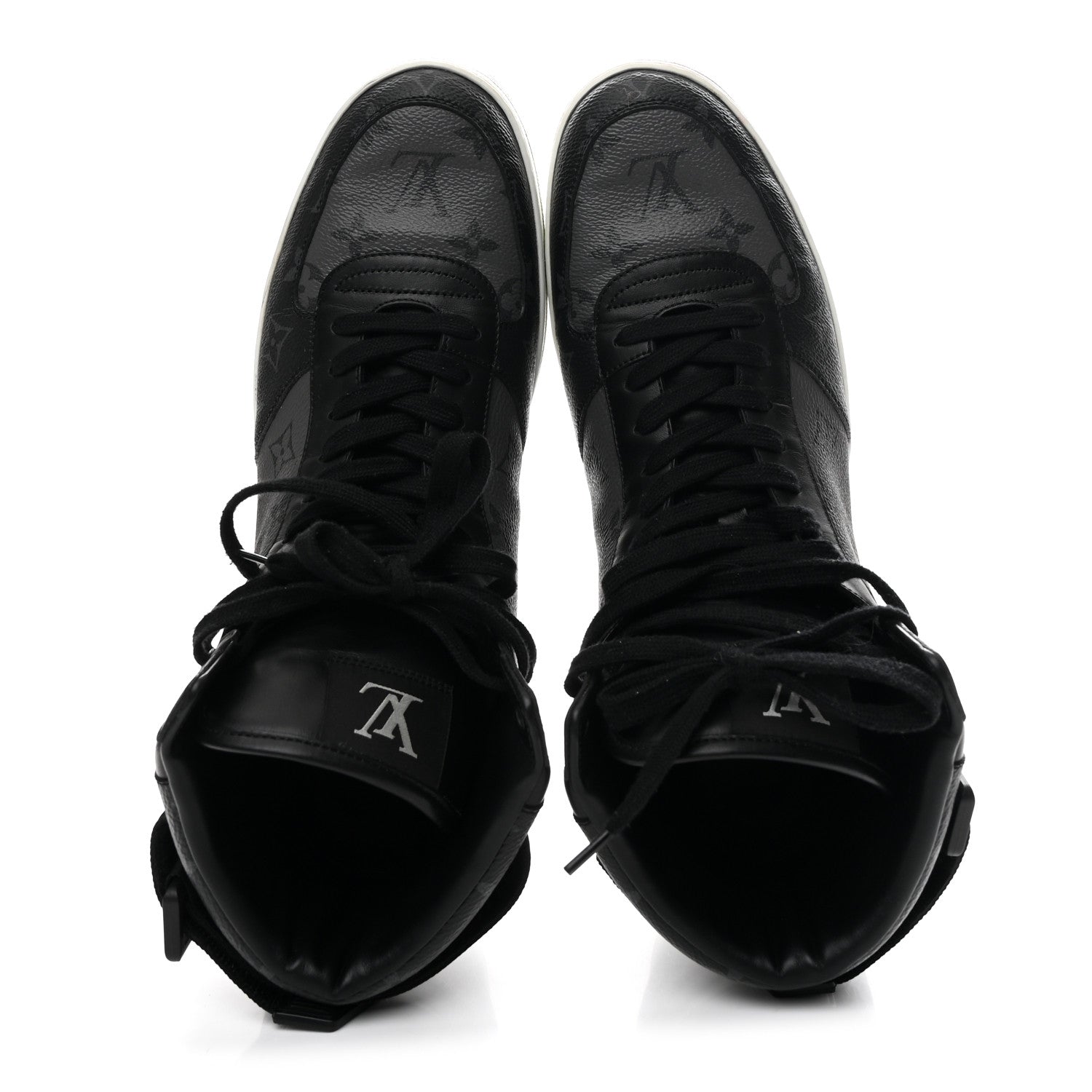 Calfskin Monogram Eclipse Mens Rivoli High Top Sneakers 10 Black Grey