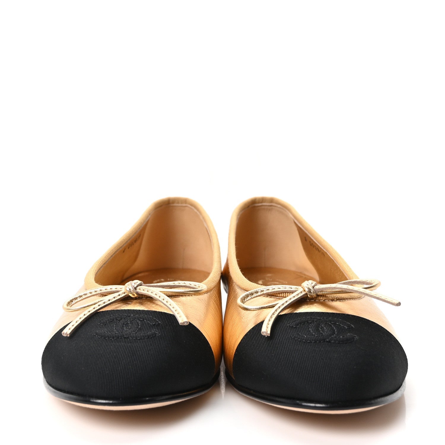 Laminated Crumpled Lambskin Grosgrain Cap Toe CC Ballerina Flats 39 Gold Black