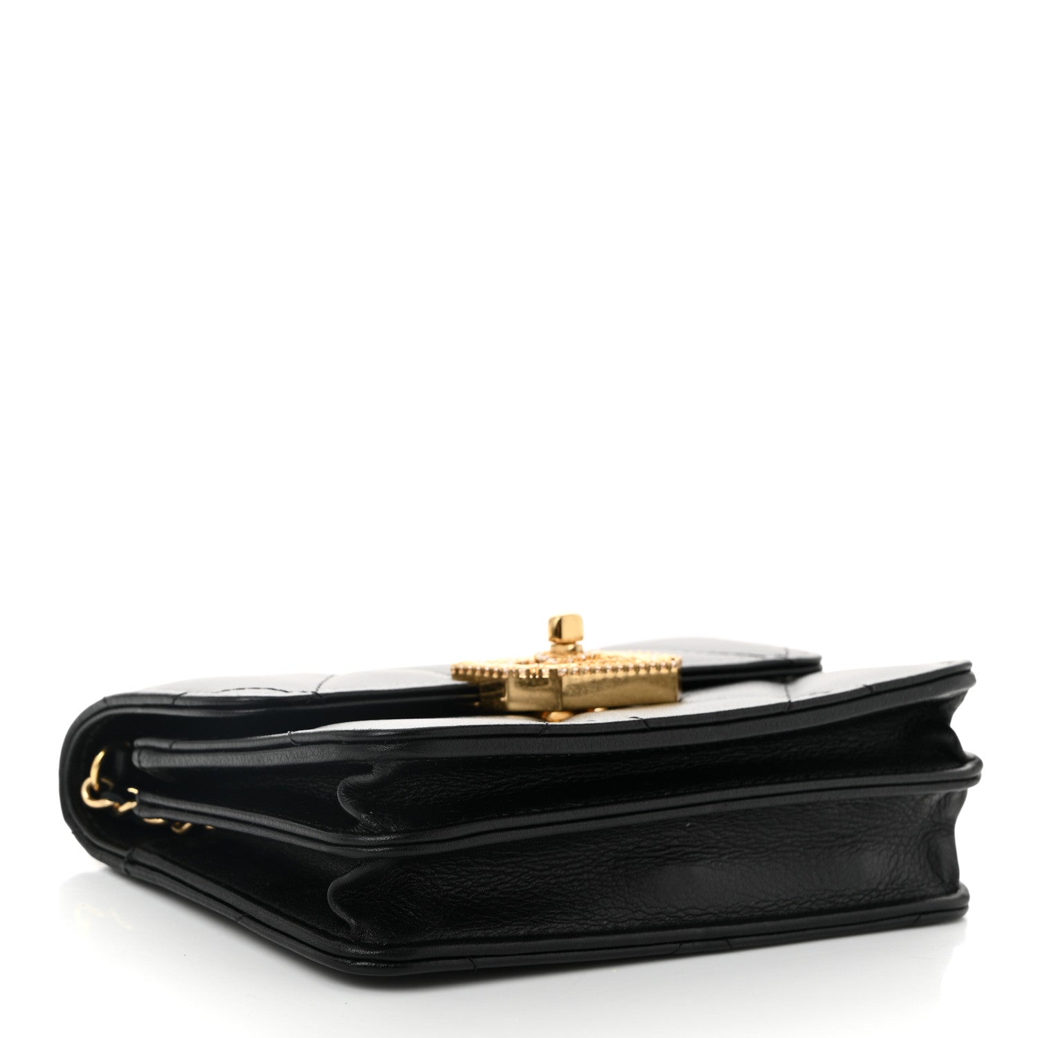 Calfskin Strass Quilted Clutch With Chain Flap Black