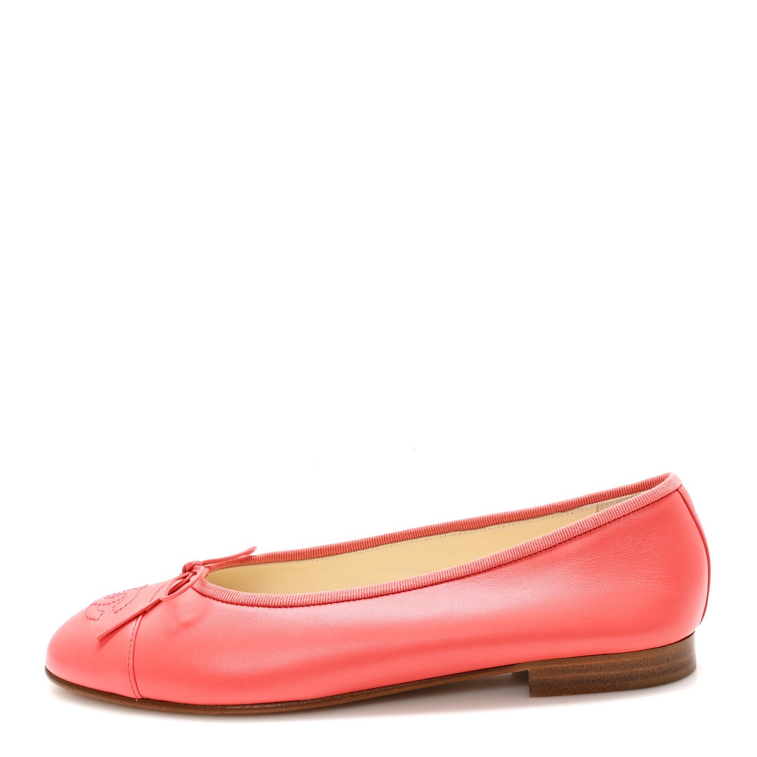 Lambskin Cap Toe Ballerina Flats 38 Coral