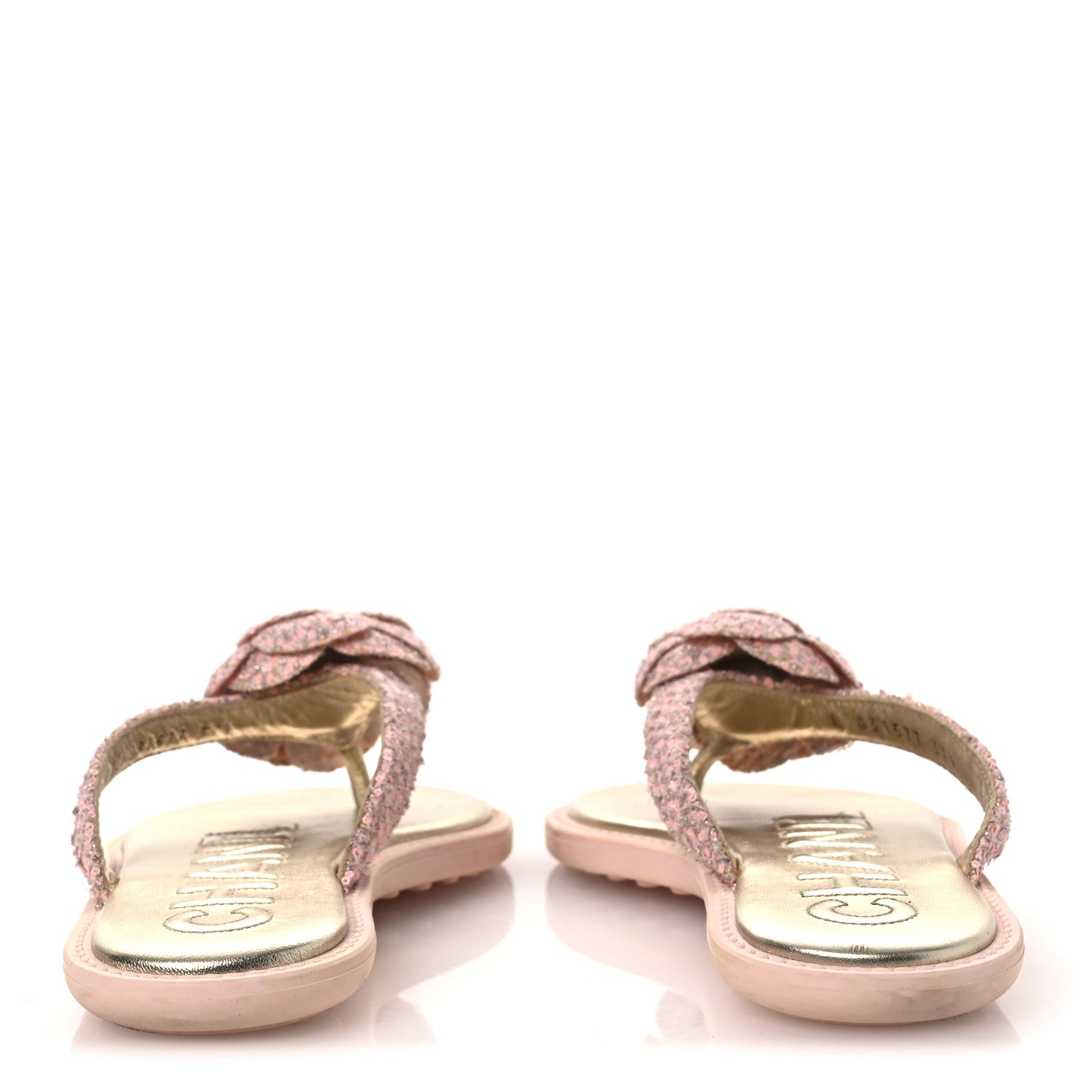 Tweed Camellia Thong Sandals 37.5 Salmon Apricot Gold