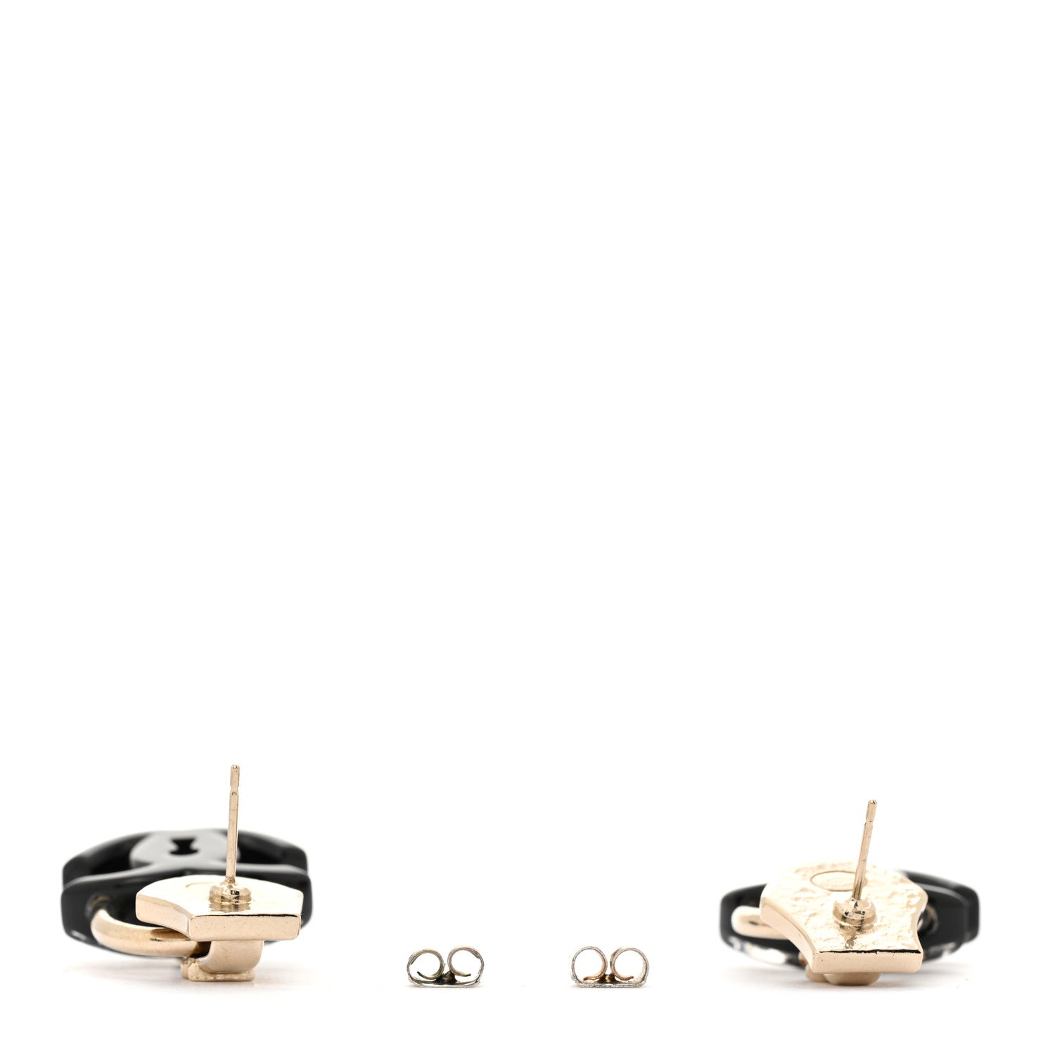Metal Resin Crystal Pearl CC Lock Drop Earrings Gold Black