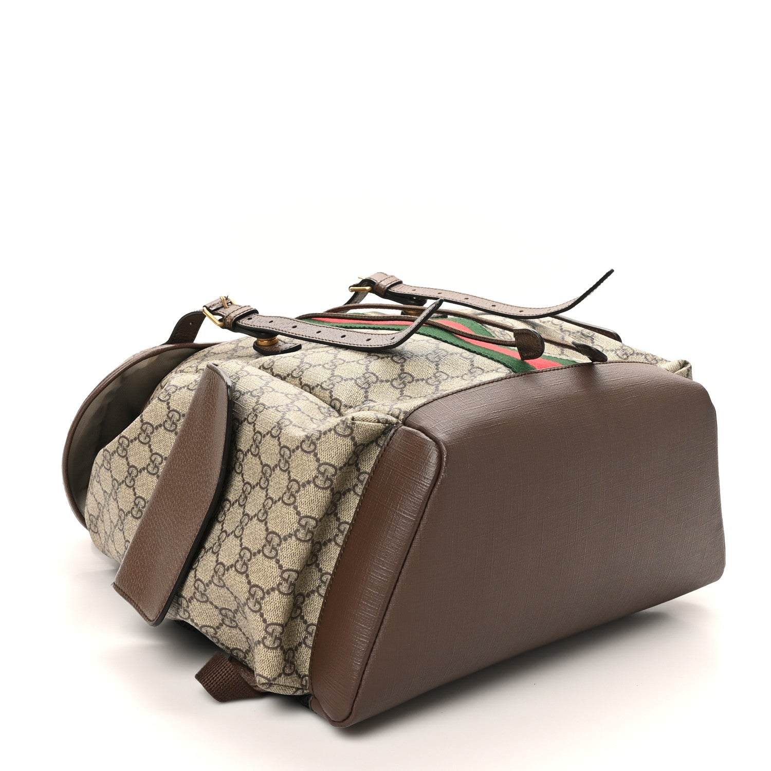 GG Supreme Monogram Medium Ophidia Double Buckle Backpack Brown