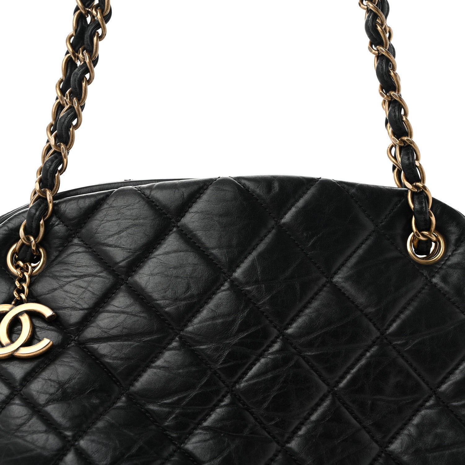 Aged Calfskin Large Just Mademoiselle Bowling Bag Black