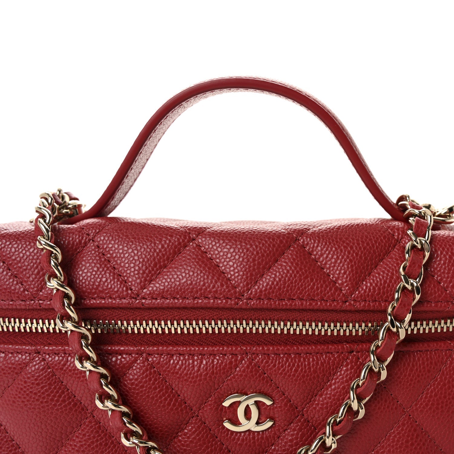 Caviar Quilted Top Handle Slim Vanity With Chain Red