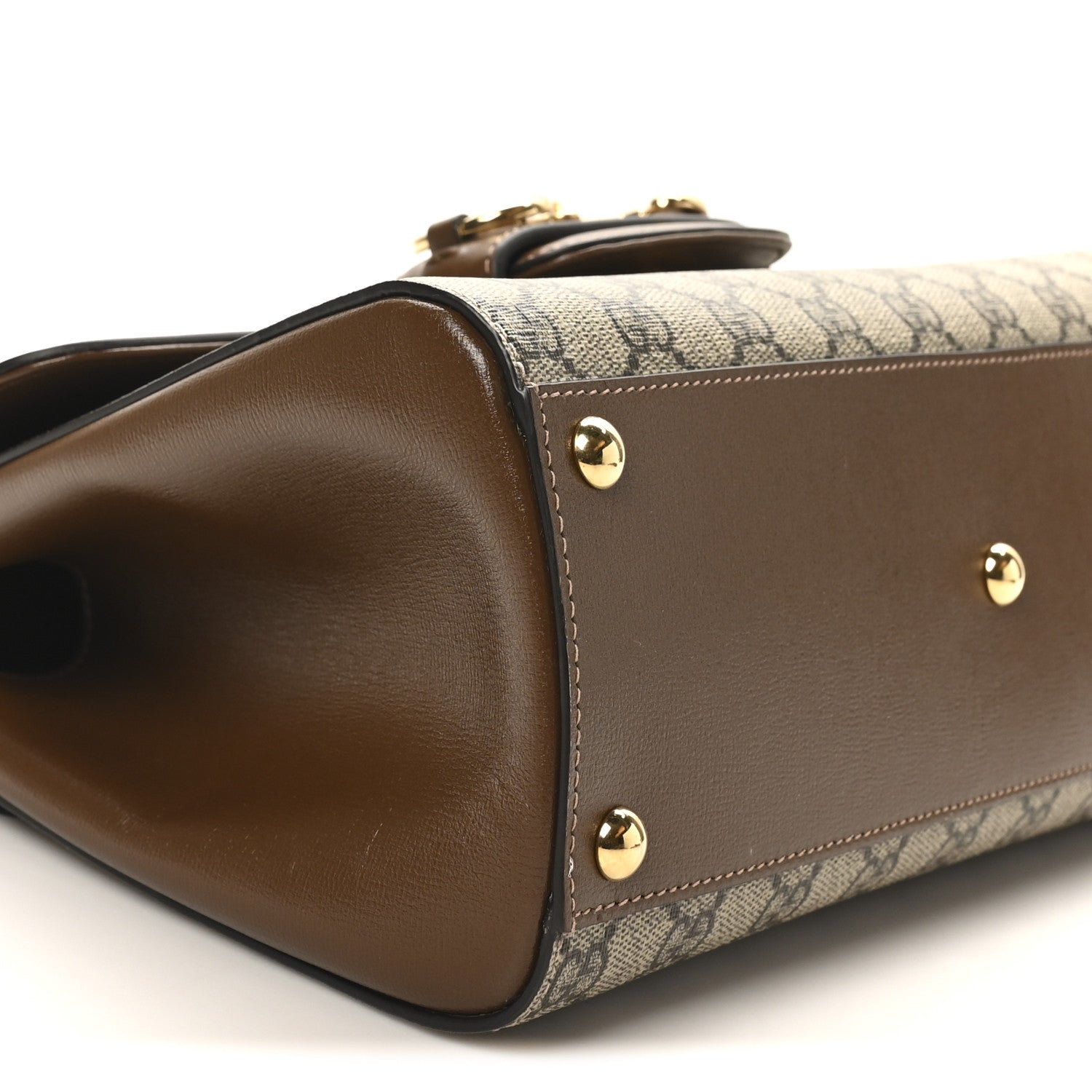 GG Supreme Monogram Calfskin Medium Horsebit 1955 Top Handle Bag Beige Ebony Brown Sugar