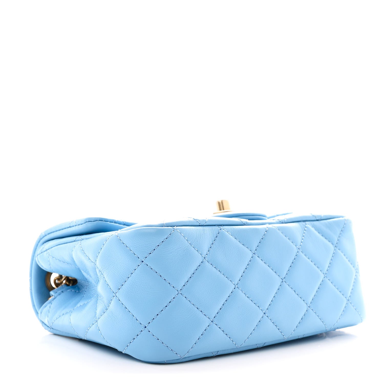 Lambskin Quilted Mini Pearl Crush Flap Light Blue