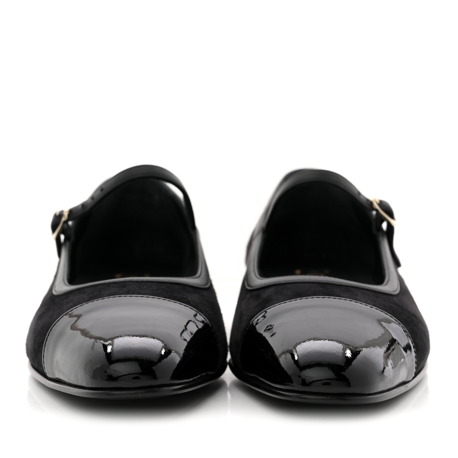 Suede Kidskin Lambskin Patent Calfskin Crystal CC Cap Toe Flats 40 Black