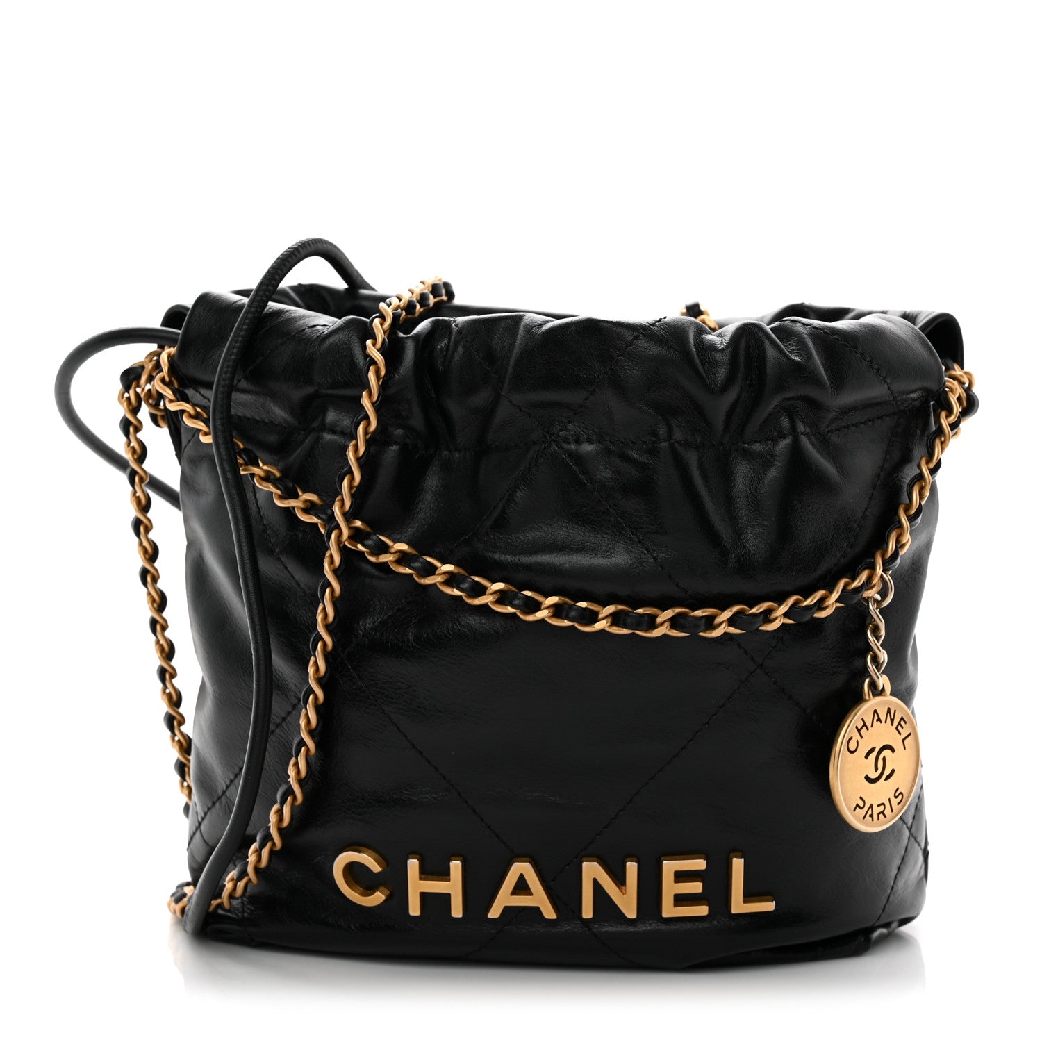 Shiny Calfskin Quilted Mini Chanel 22 Black
