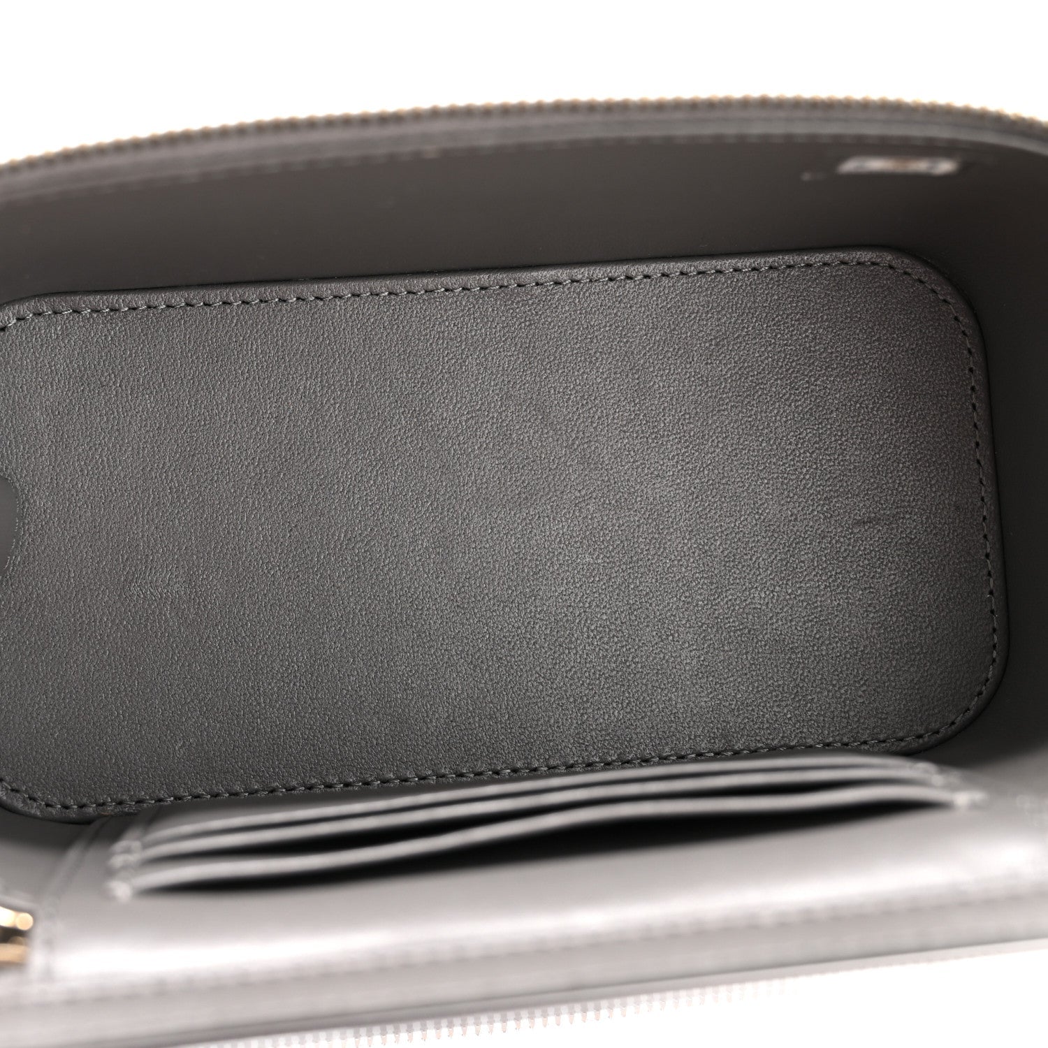 Lambskin Quilted Small Top Handle Vanity Case With Chain Dark Grey