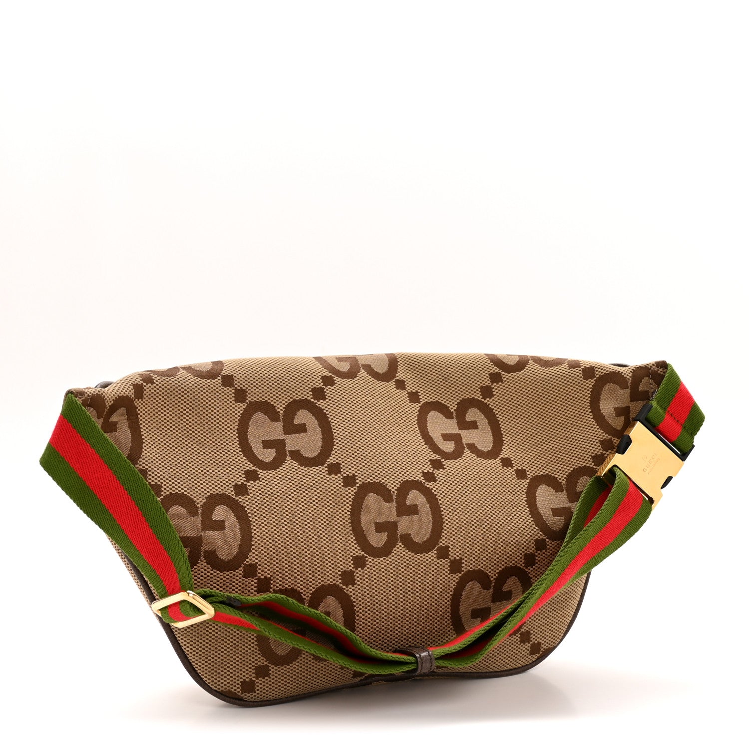 Monogram Jumbo GG Textured Dollar Calfskin Web Belt Bag Camel Ebony New Acero