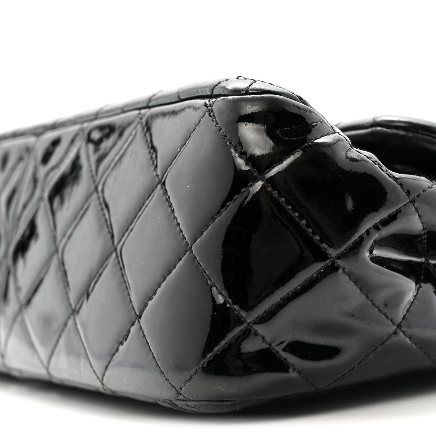 Patent Quilted Jumbo Double Flap Black
