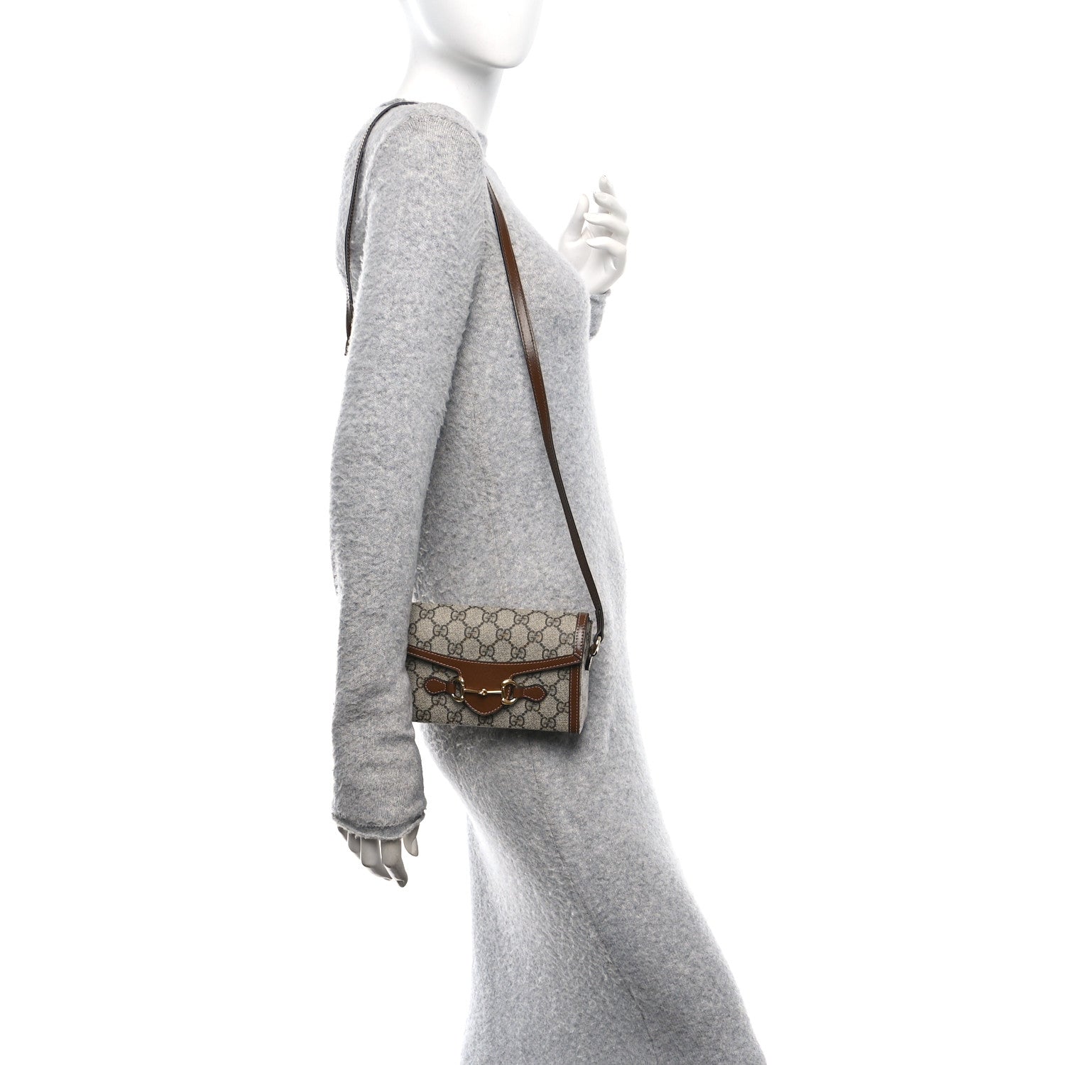 GG Supreme Monogram Mini Horsebit 1955 Shoulder Bag Beige Brown Sugar