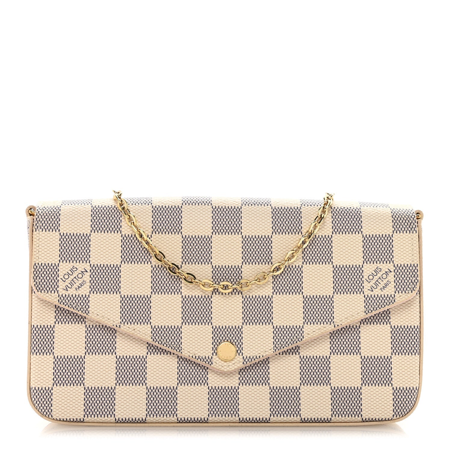 Damier Azur Pochette Felicie Chain Wallet Rose Ballerine
