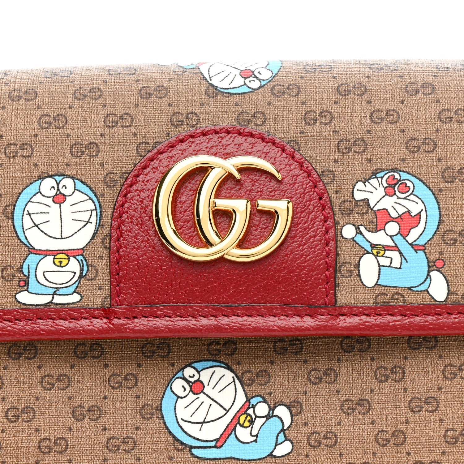 X DORAEMON Mini Vintage GG Supreme Monogram Web Slim Belt Bag Beige Cherry Red