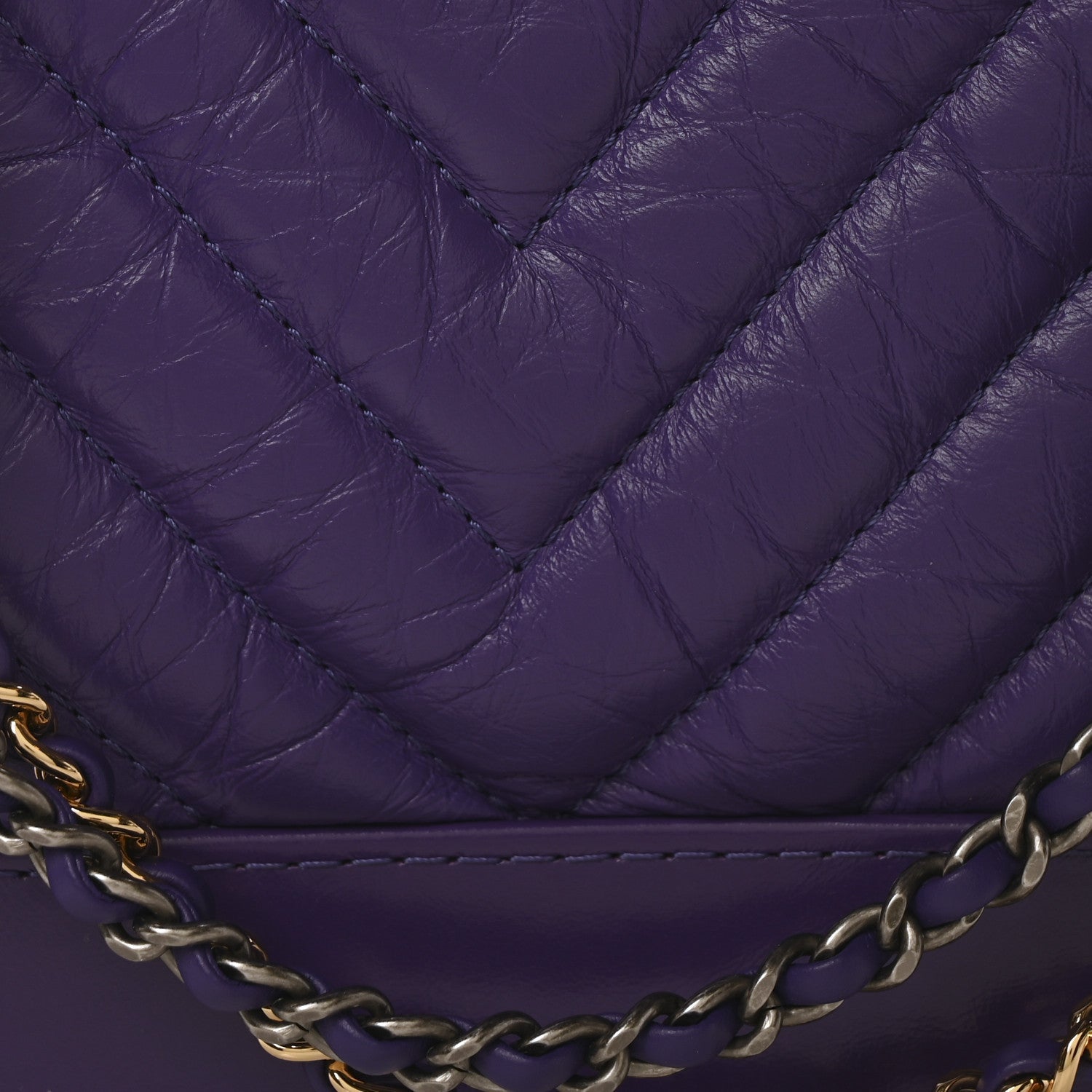 Aged Calfskin Chevron Quilted Small Gabrielle Hobo Purple