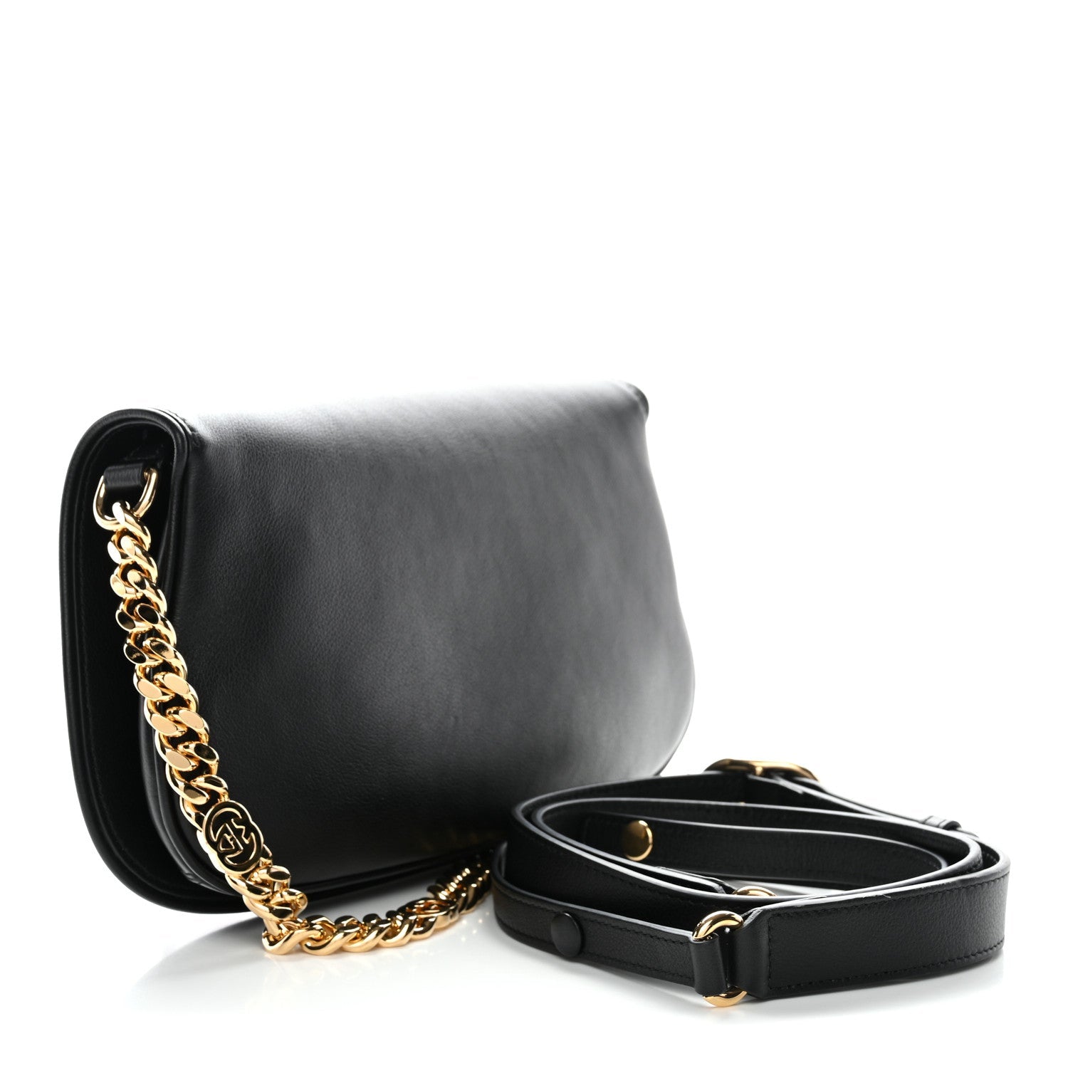 Roxy Calfskin Blondie Chain Shoulder Flap Bag Black