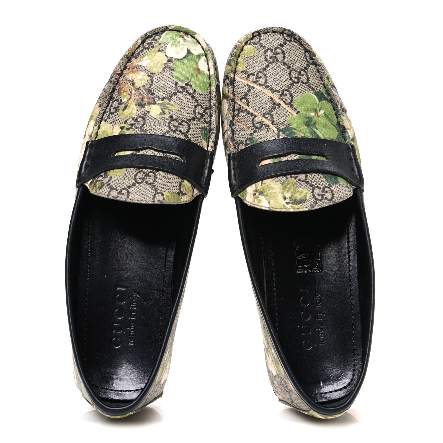 GG Supreme Monogram Blooms Mens Driver Loafers 7 Beige New Military Black