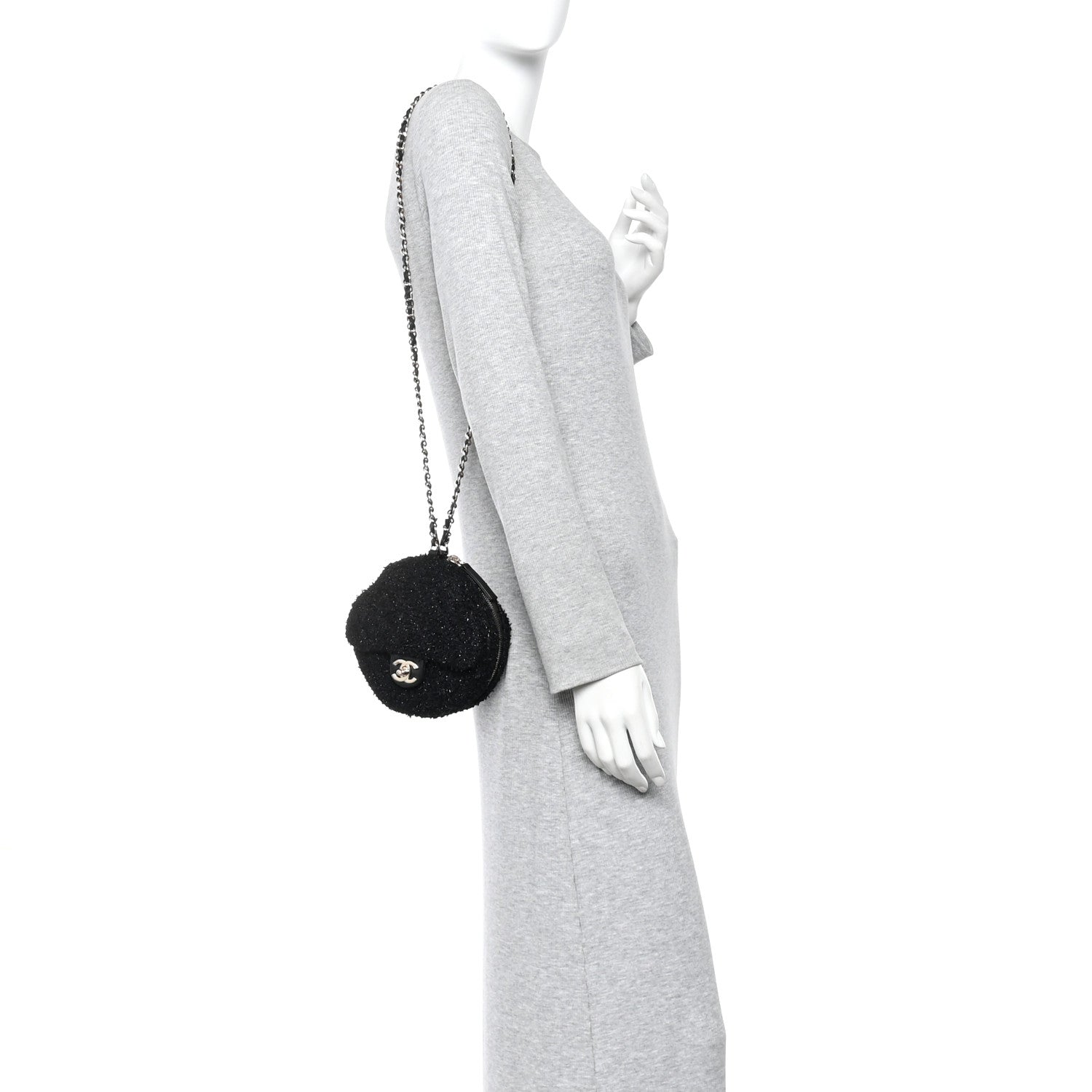Tweed Coco Beach Barrel Shoulder Bag Black