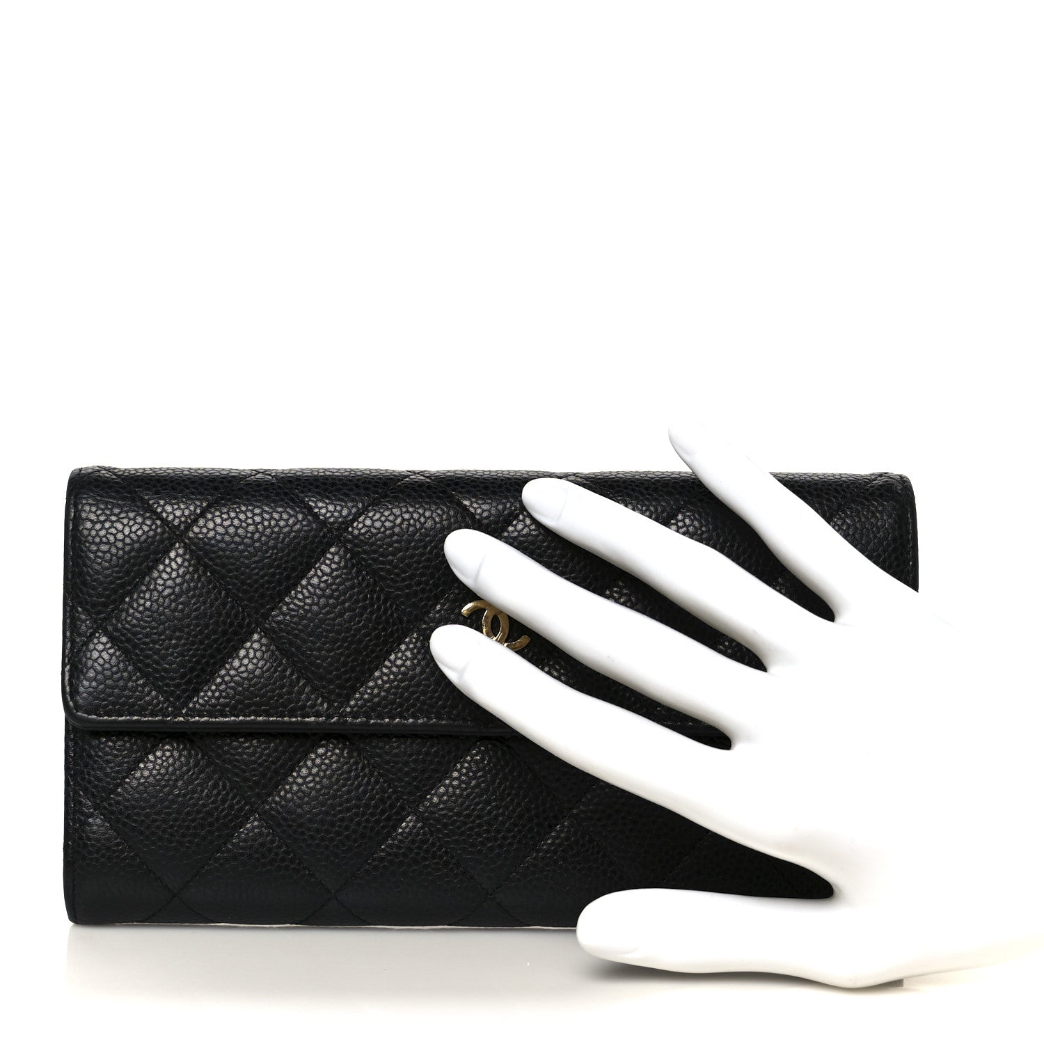 Caviar Quilted Long Flap Wallet Black