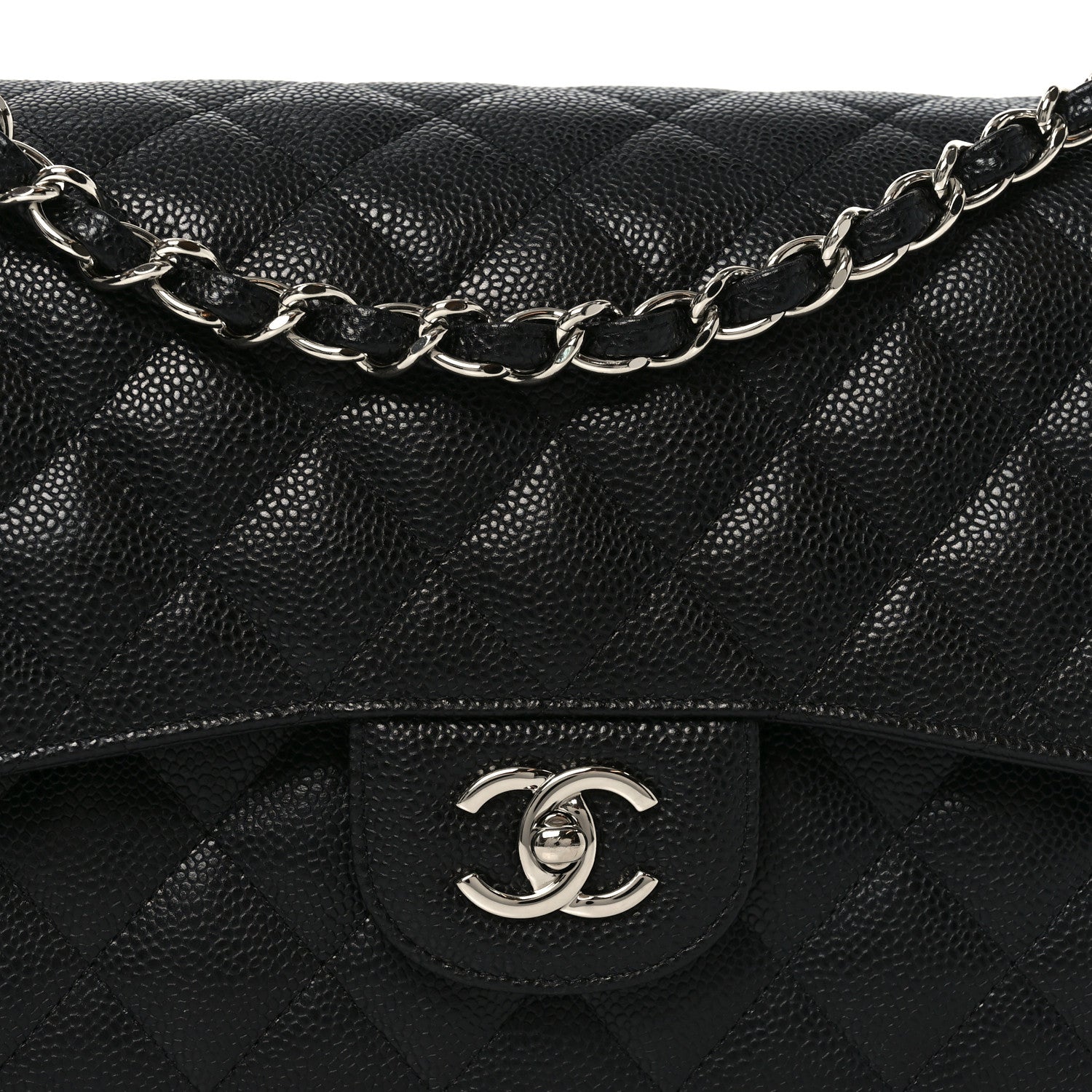 Caviar Quilted Jumbo Double Flap Black