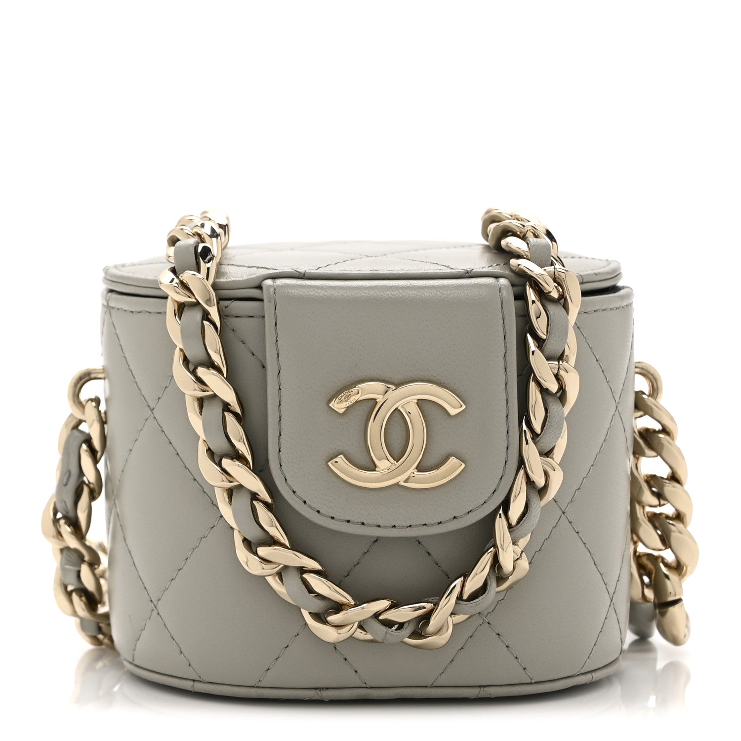 Lambskin Quilted Mini Vanity Case With Chain Grey