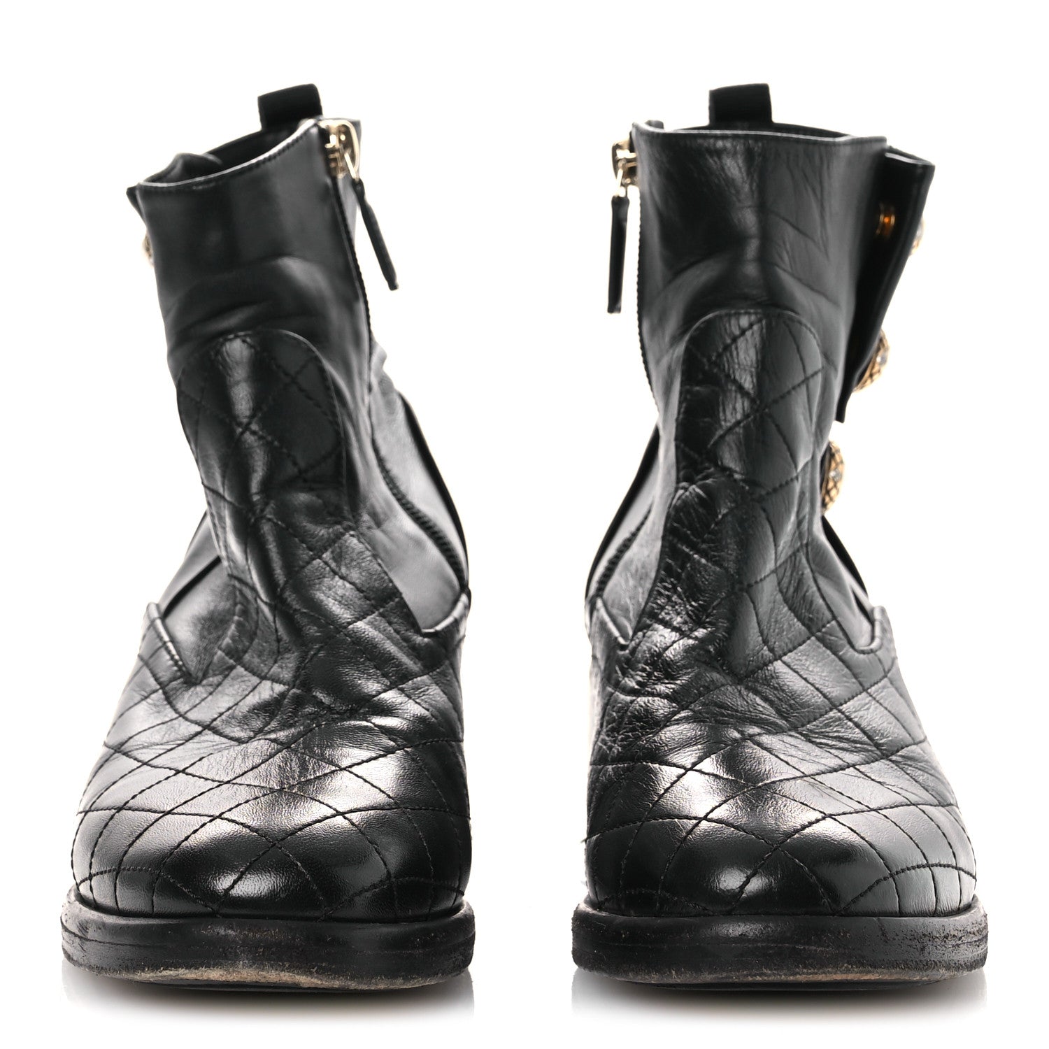 Lambskin Pearl Short Boots 38.5 Black