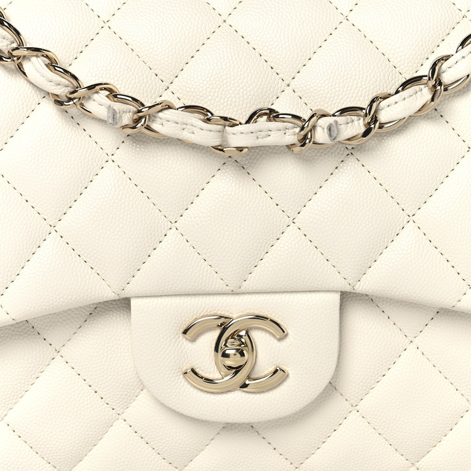 Caviar Quilted Jumbo Double Flap White